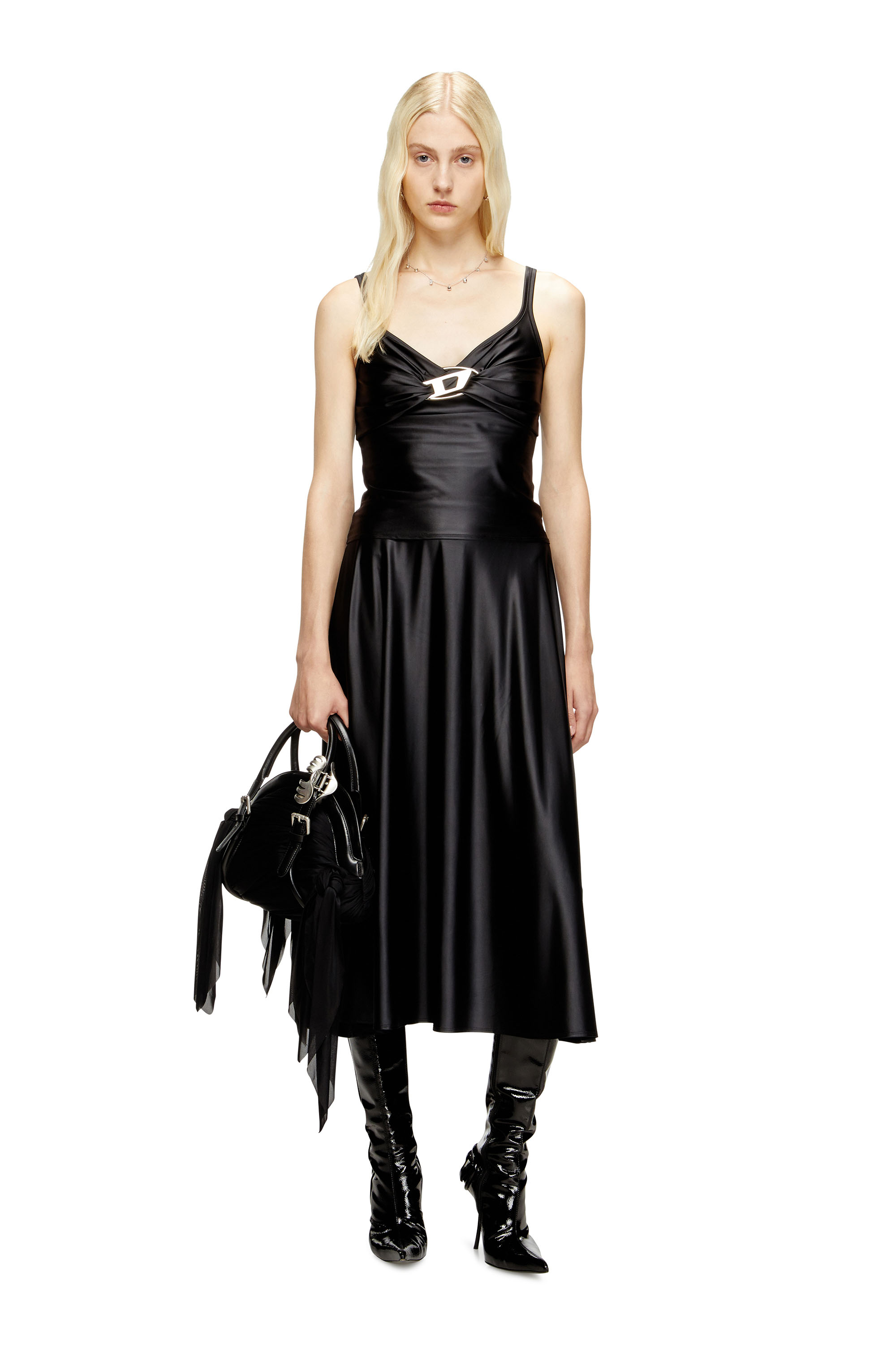 Diesel - T-AMAI, Woman's Nylon jersey top with ruching in Black - 2