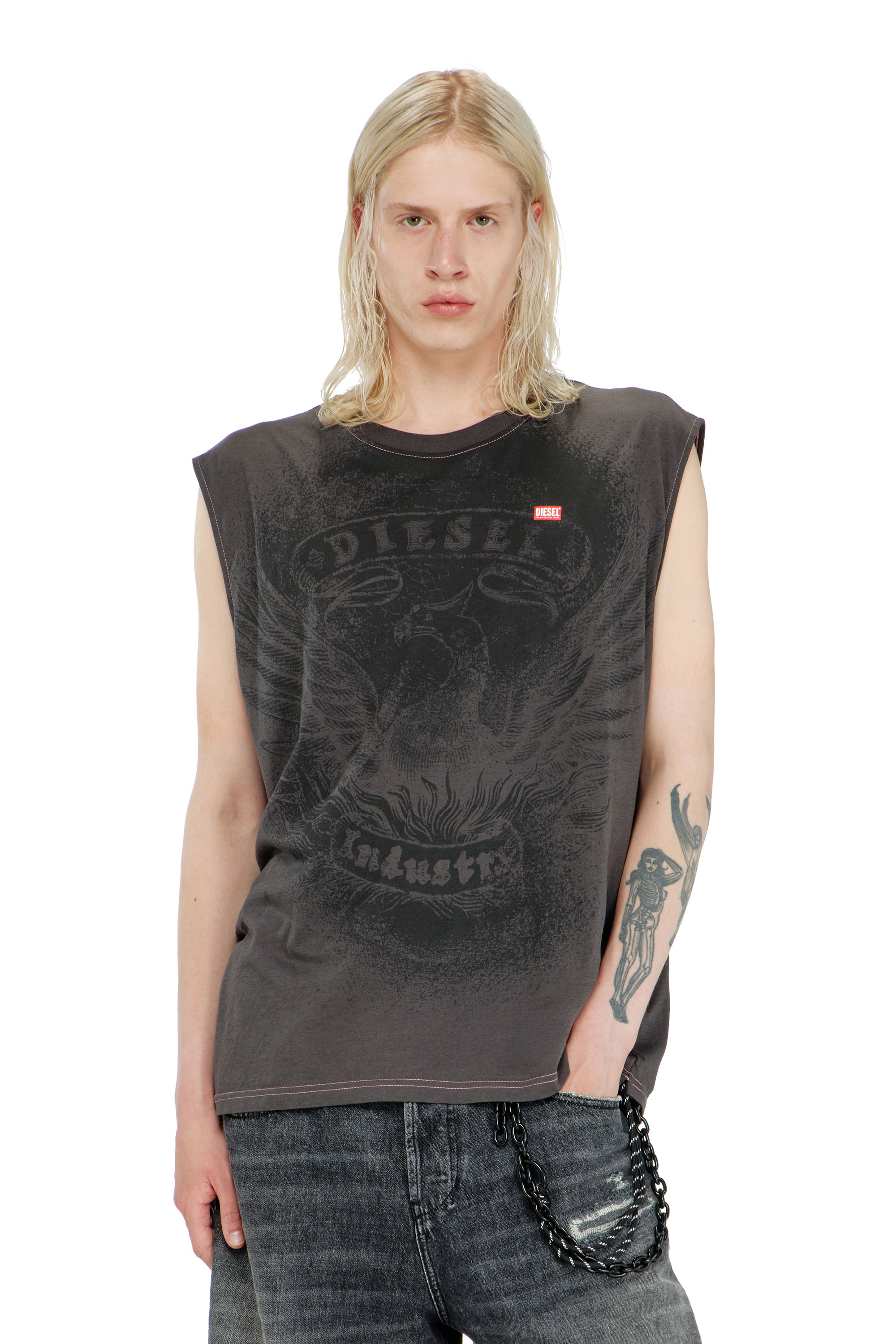 Diesel Men's Grey - Sleeveless Top In Cotton With Tonal Graphic - T-Shirts - Man Small