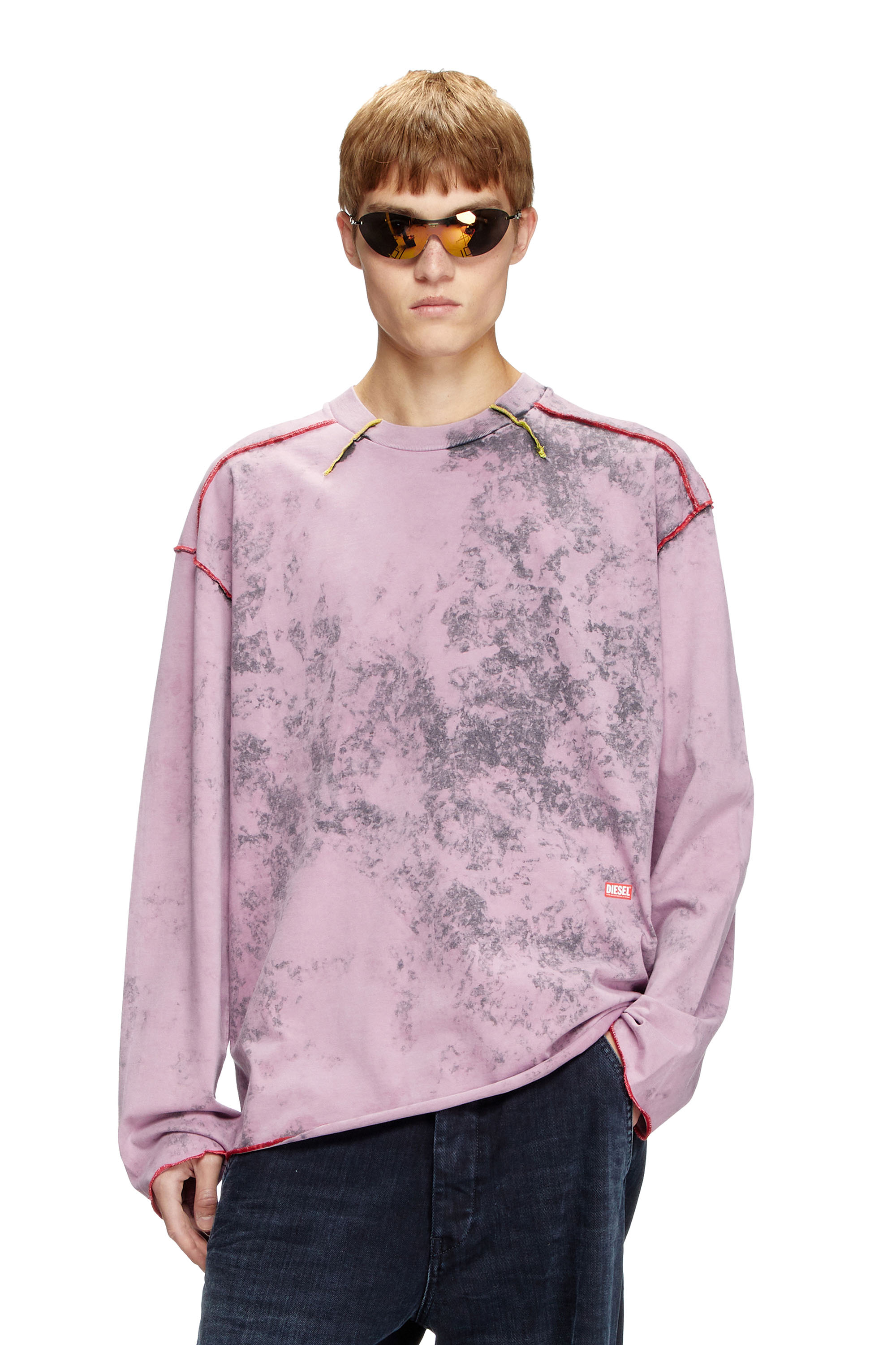 Diesel - Treated long-sleeve T-shirt - T-Shirts - Man - Pink
