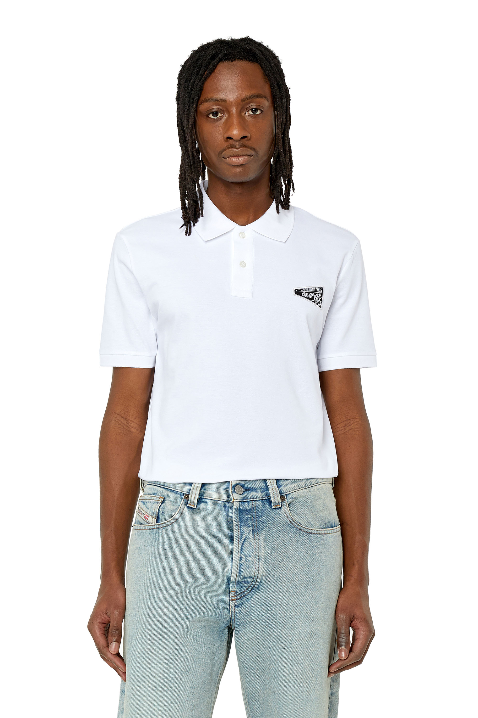 Diesel Polo With Brave Industry Logo Patch In White