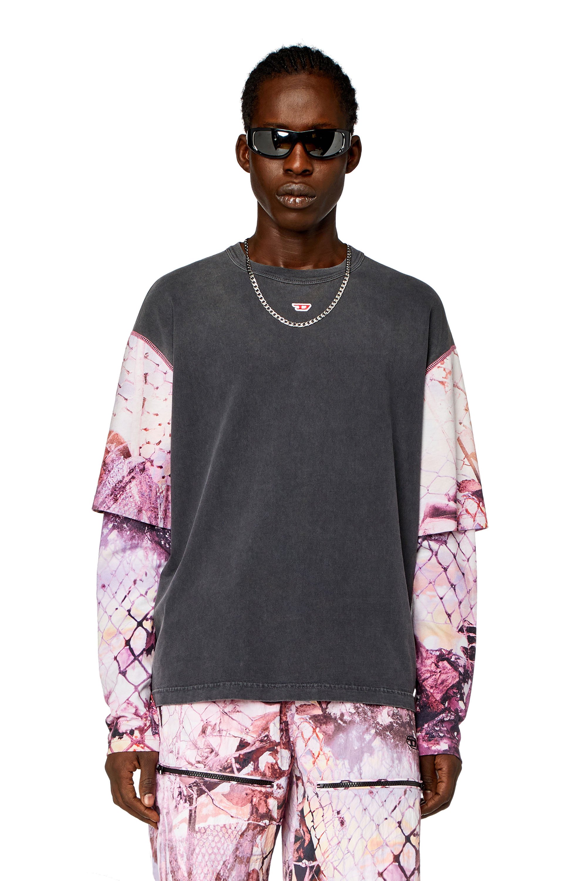 Diesel - Layered T-shirt with graphic sleeves - T-Shirts - Man - Multicolor