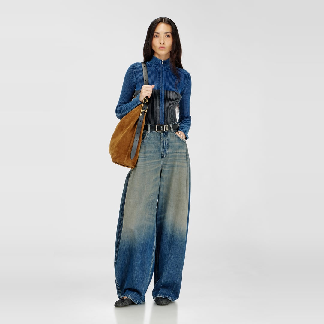 Diesel - Cardigan zippé effet denim bicolore - Pull Maille - Femme - Polychrome