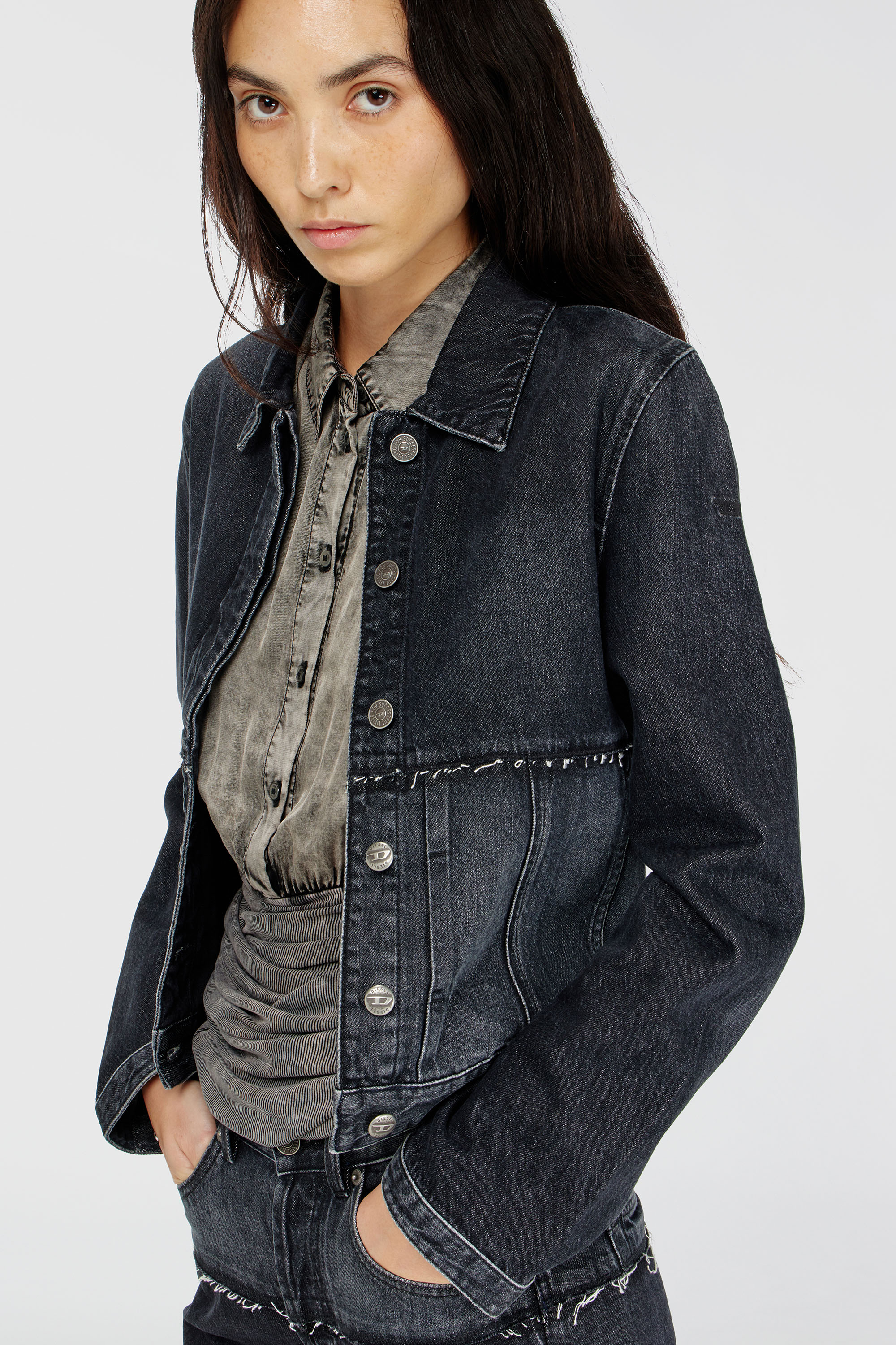 Diesel, Jacket in sectioned denim, Denim Jackets, Woman in Black