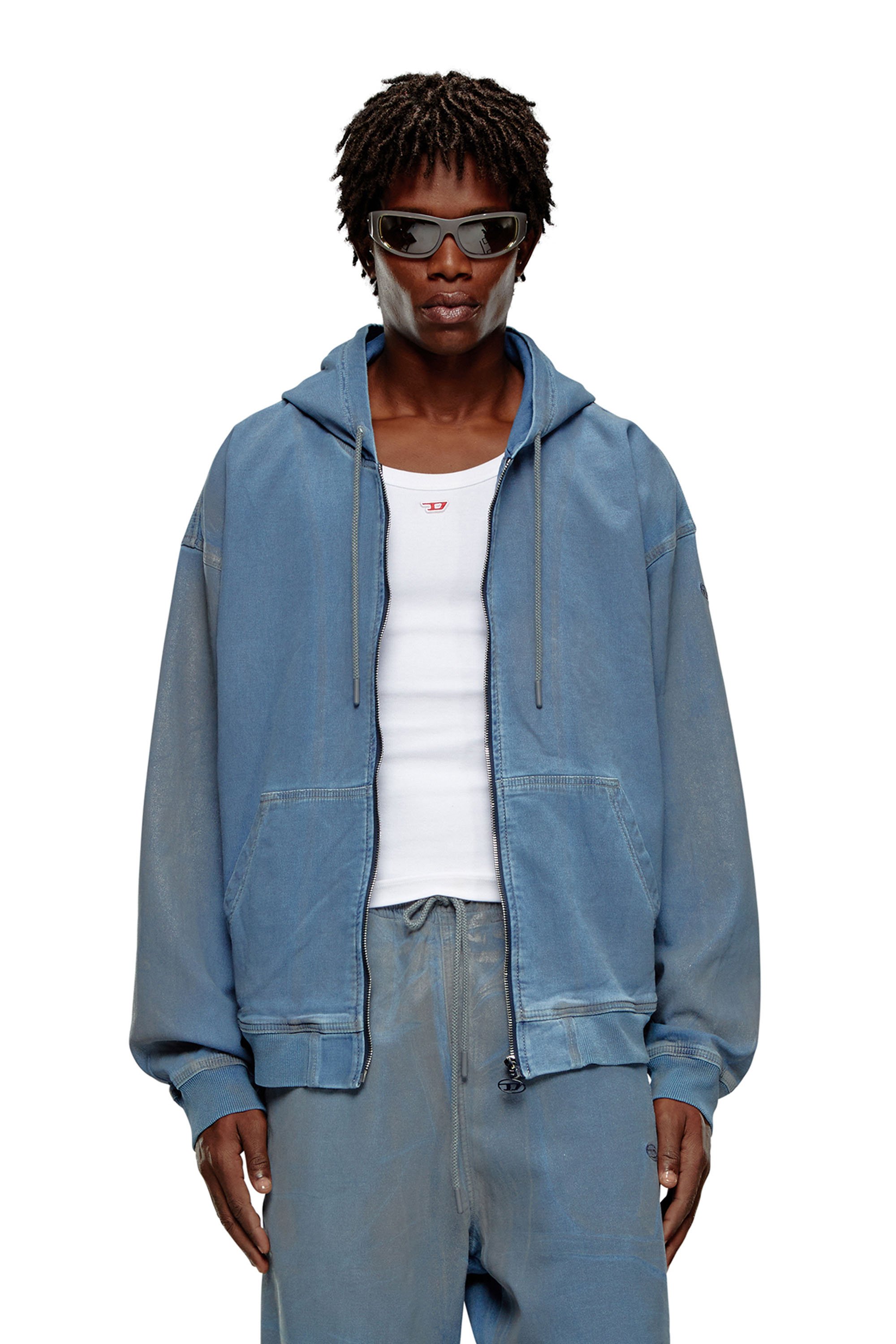 Diesel - Sweat-shirt à capuche zippé en Track Denim imprimé - Pull Cotton - Homme - Bleu