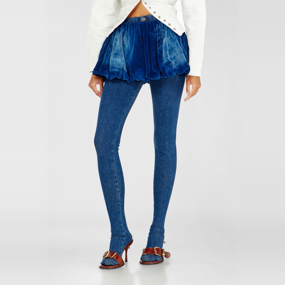 Diesel - Short bubble skirt in velvet denim - Skirts - Woman - Blue