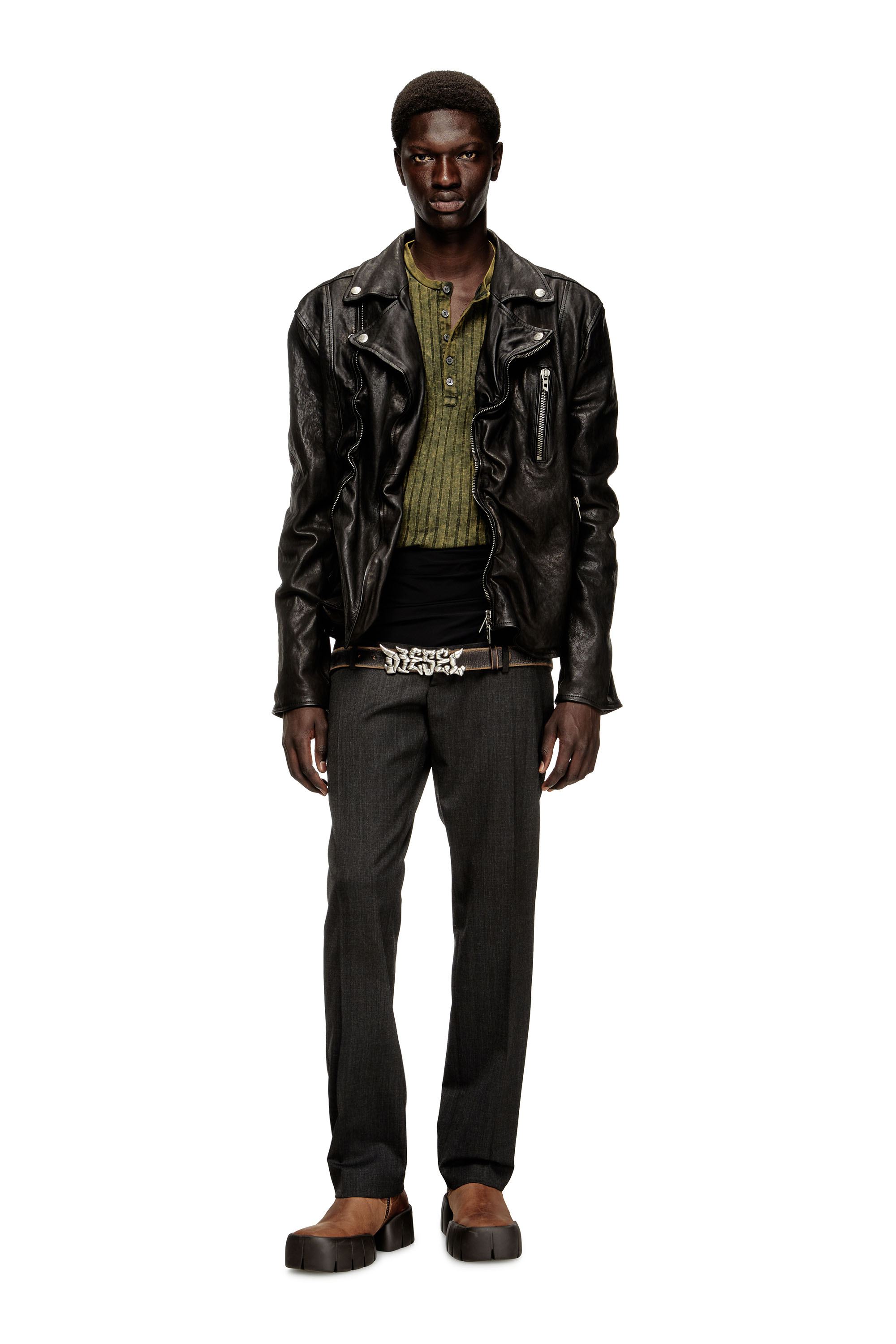 Diesel - P-AUREL-1, Man's Wool trousers with stretch waist in Dark grey - 2