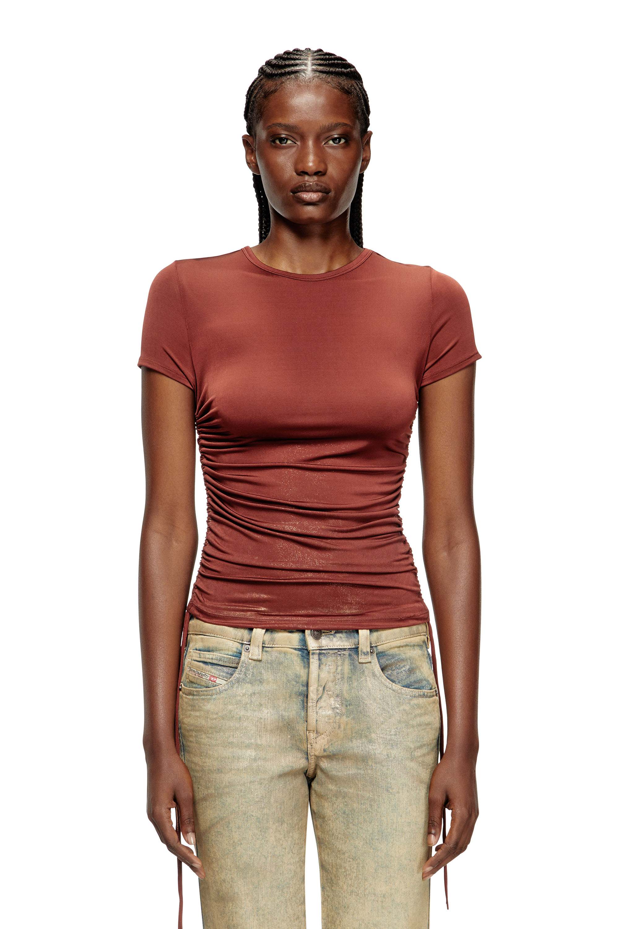 Diesel - Jersey top with drawstring sides - T-Shirts - Woman - Brown