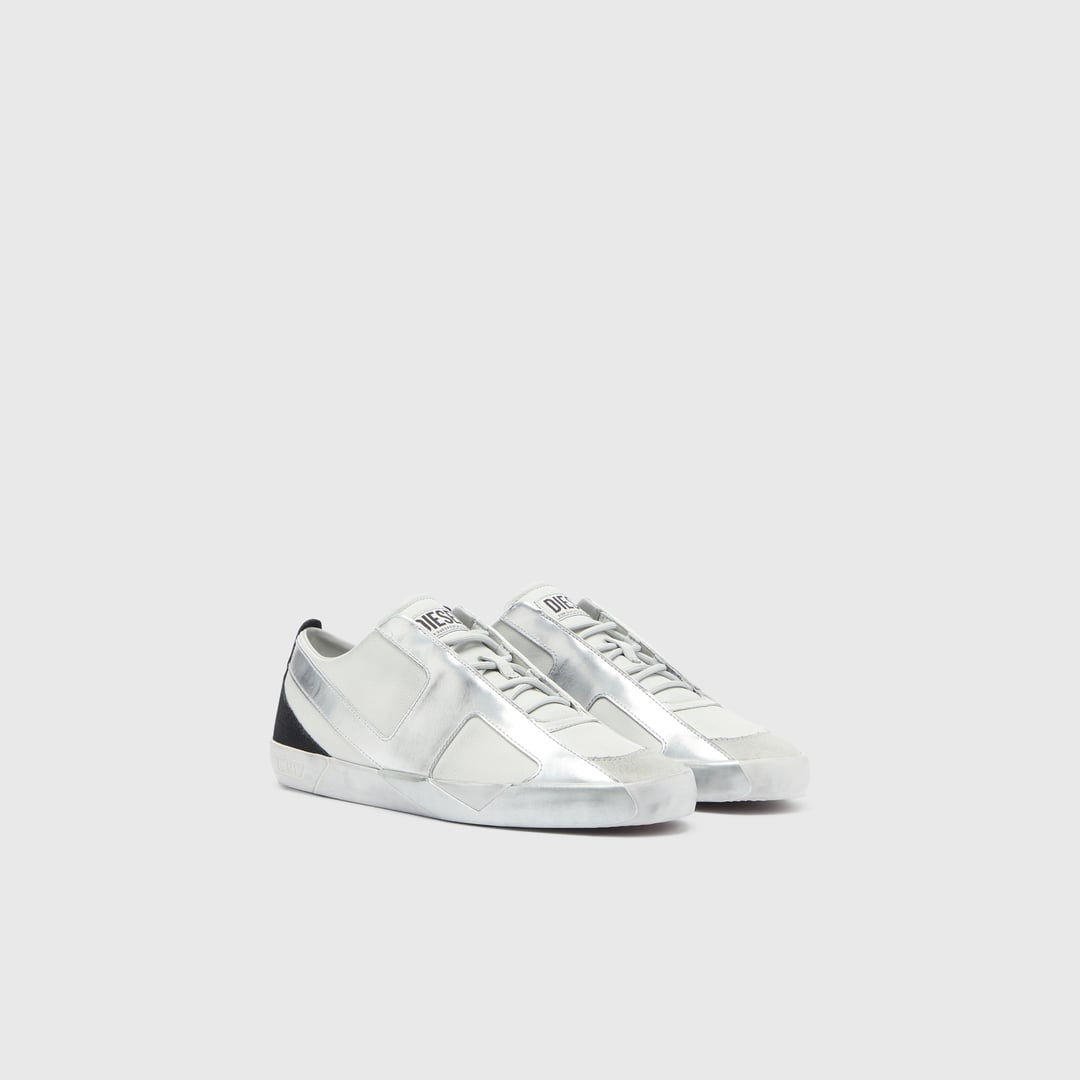 Diesel - S-Slante-D - Distressed sneakers in leather and suede - Sneakers - Man - White