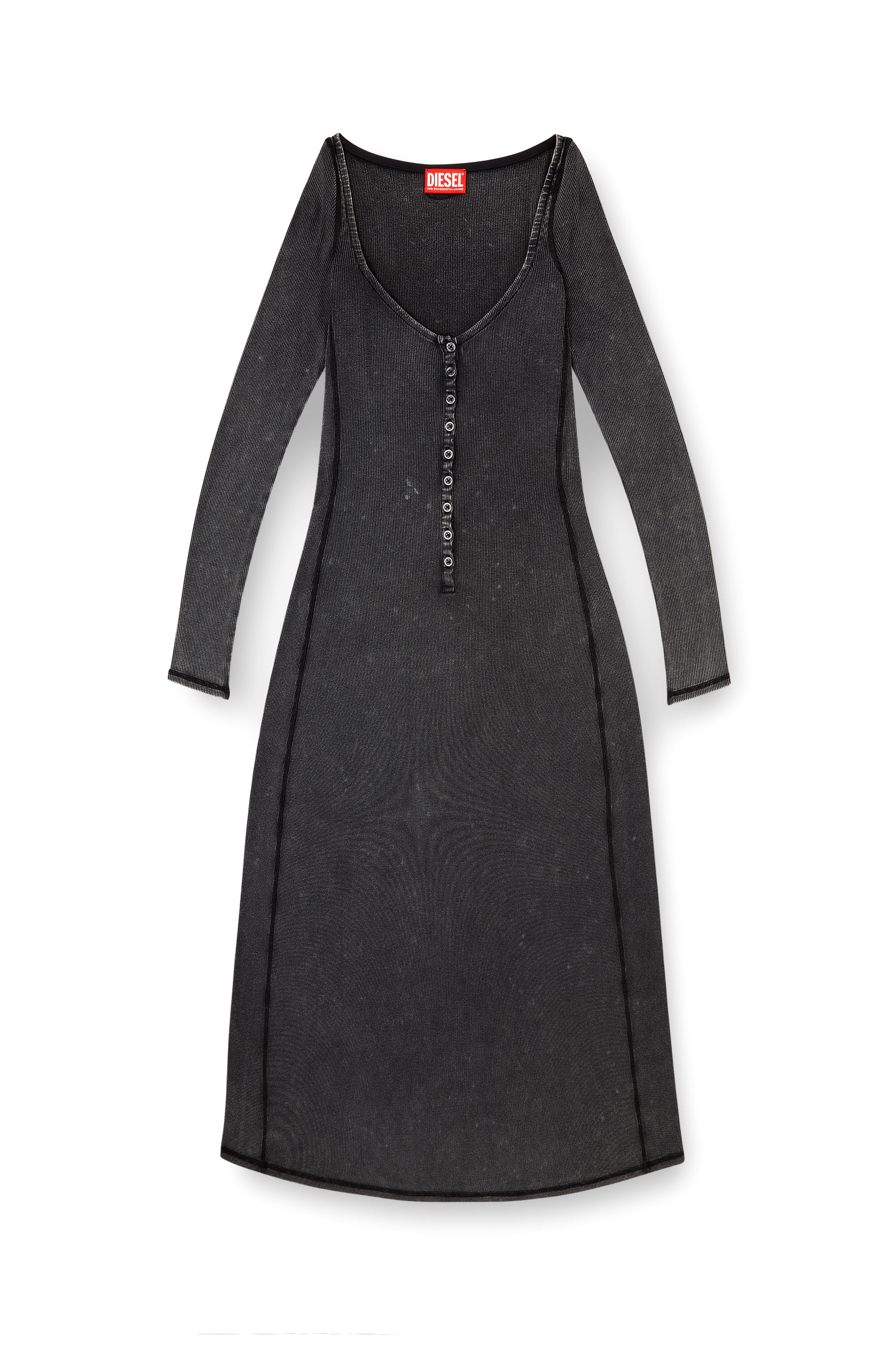 Diesel - D-LEY, Woman's Midi dress in faded ribbed jersey in Grey - 2