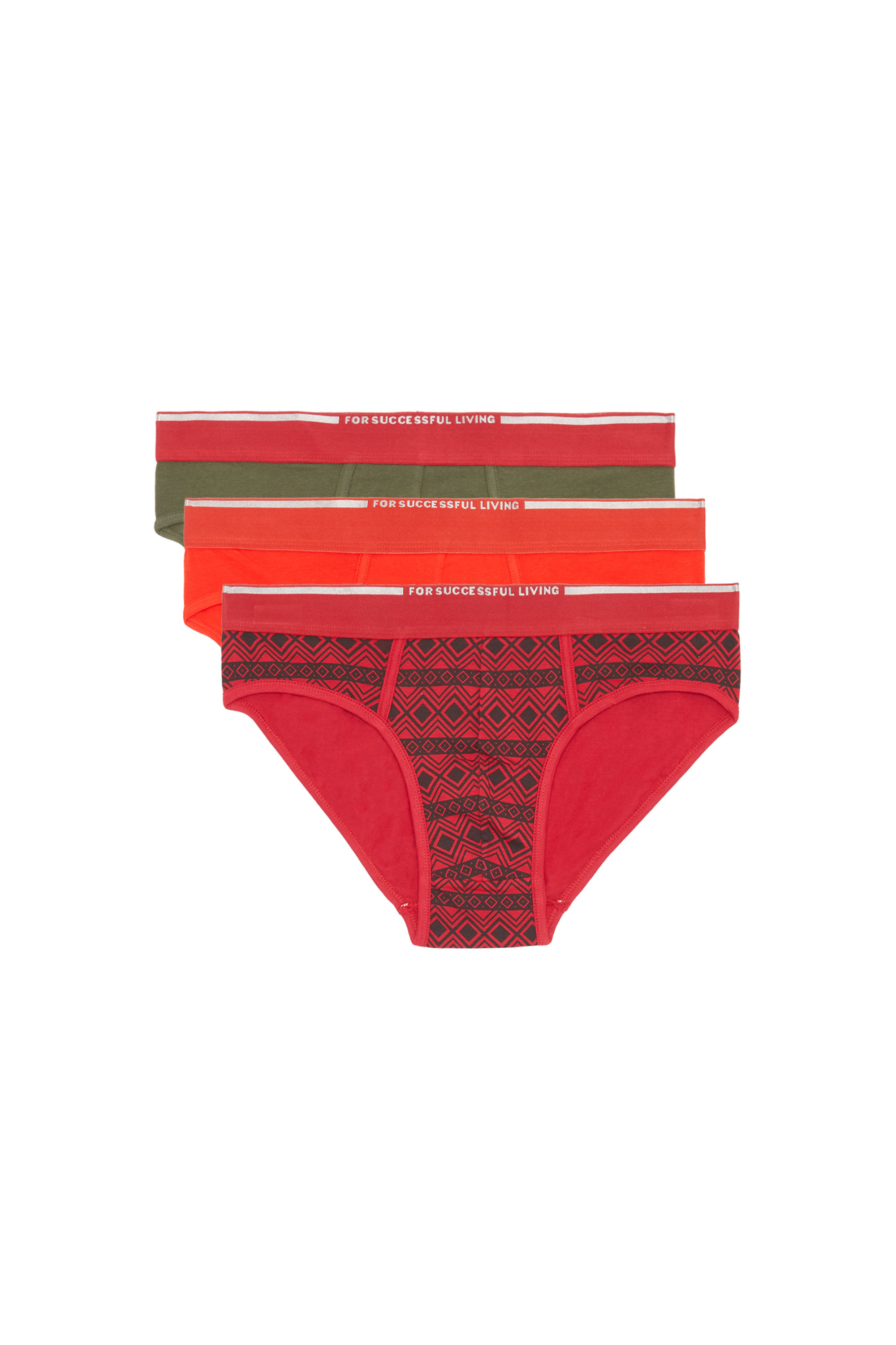 Diesel Three-pack Of Briefs With Geometric Print In Red