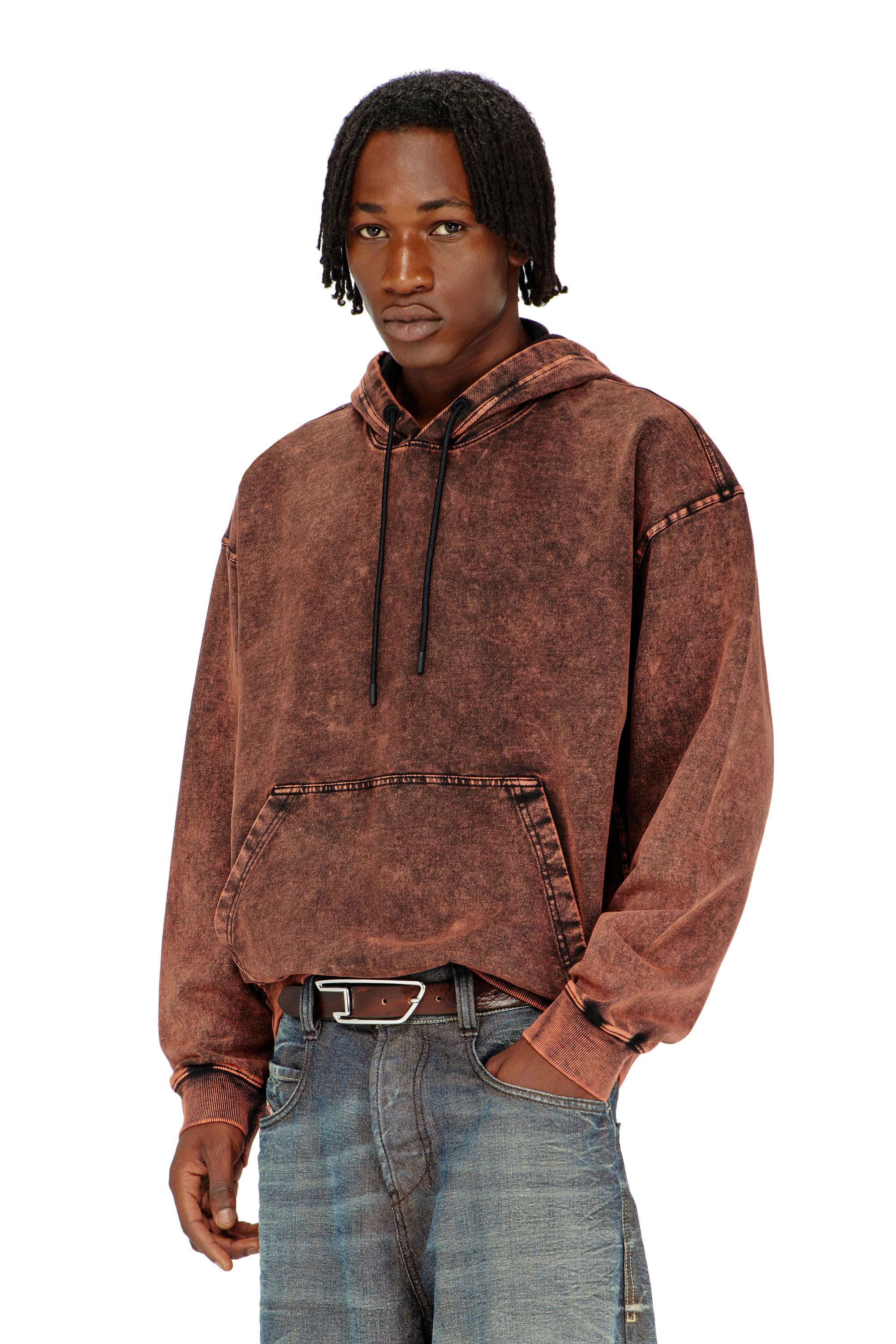 Diesel Marrone Uomo - Felpa Con Cappuccio Effetto Denim Lavorato - Felpe Xxl