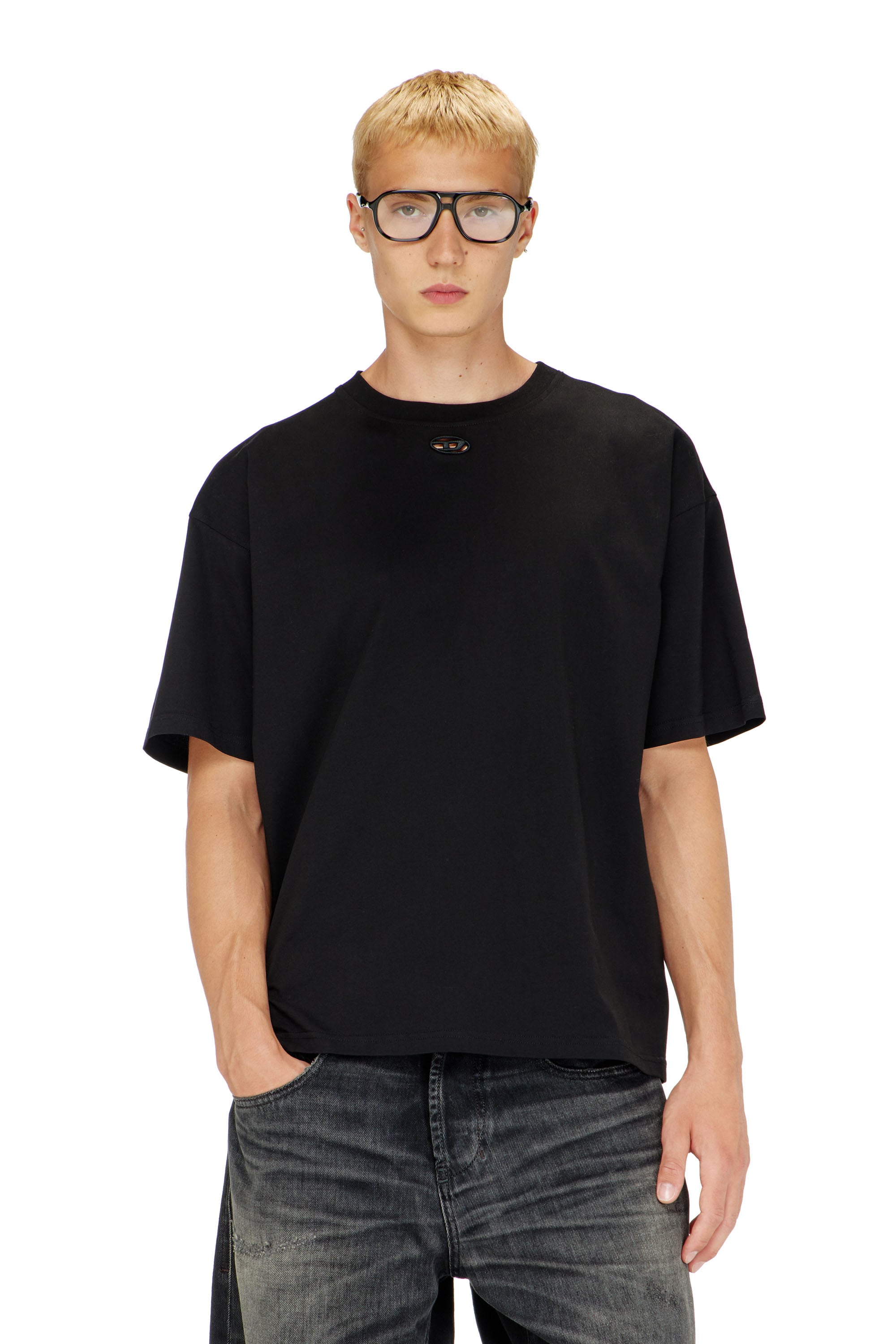 Diesel Miesten Musta - Relaxed Cotton T-Shirt With Oval D Embroidery - T-Shirts - Man Keskipitkä