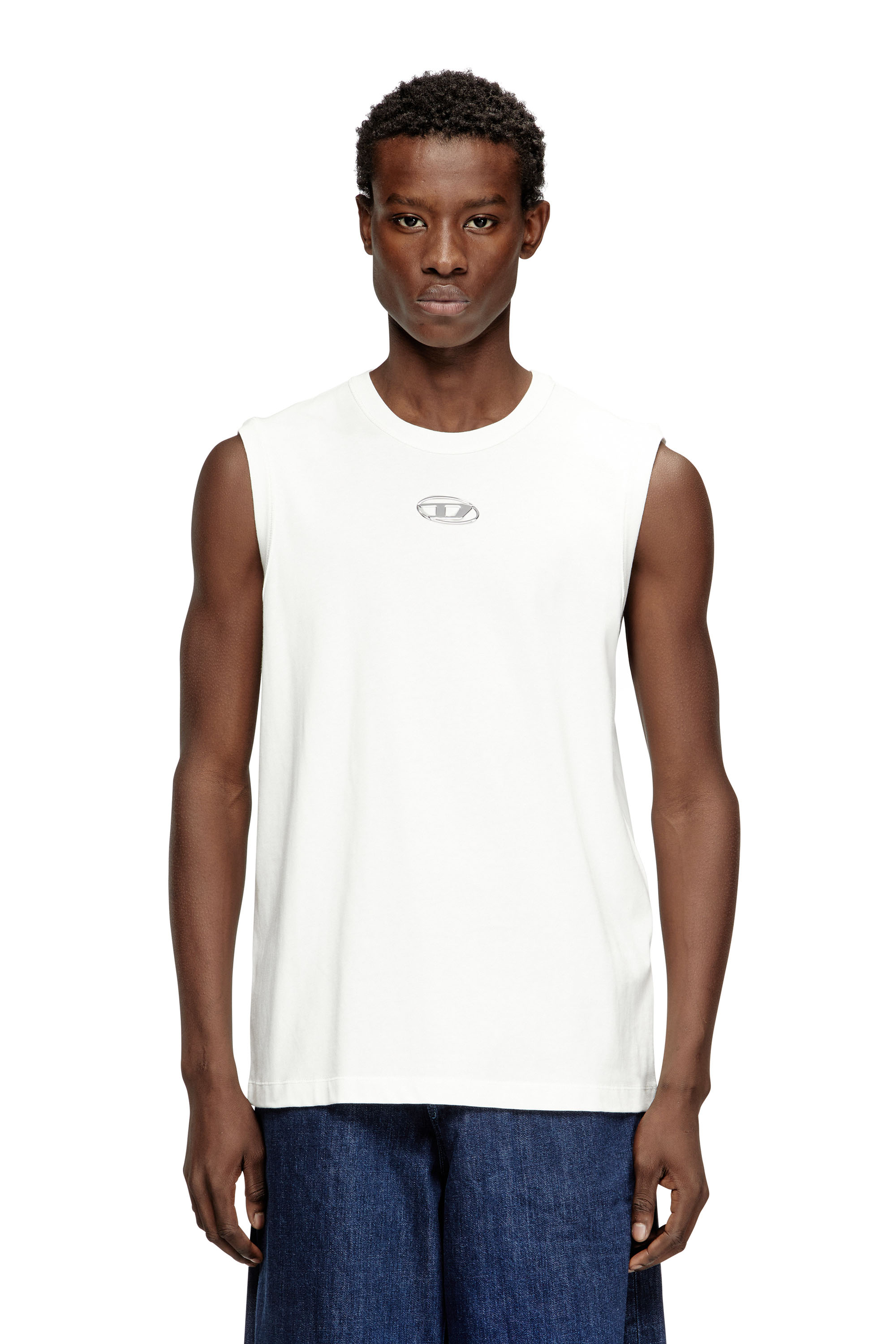 Diesel Men's White - Cotton Tank Top With Metallic Oval D - T-Shirts - Man Xxs