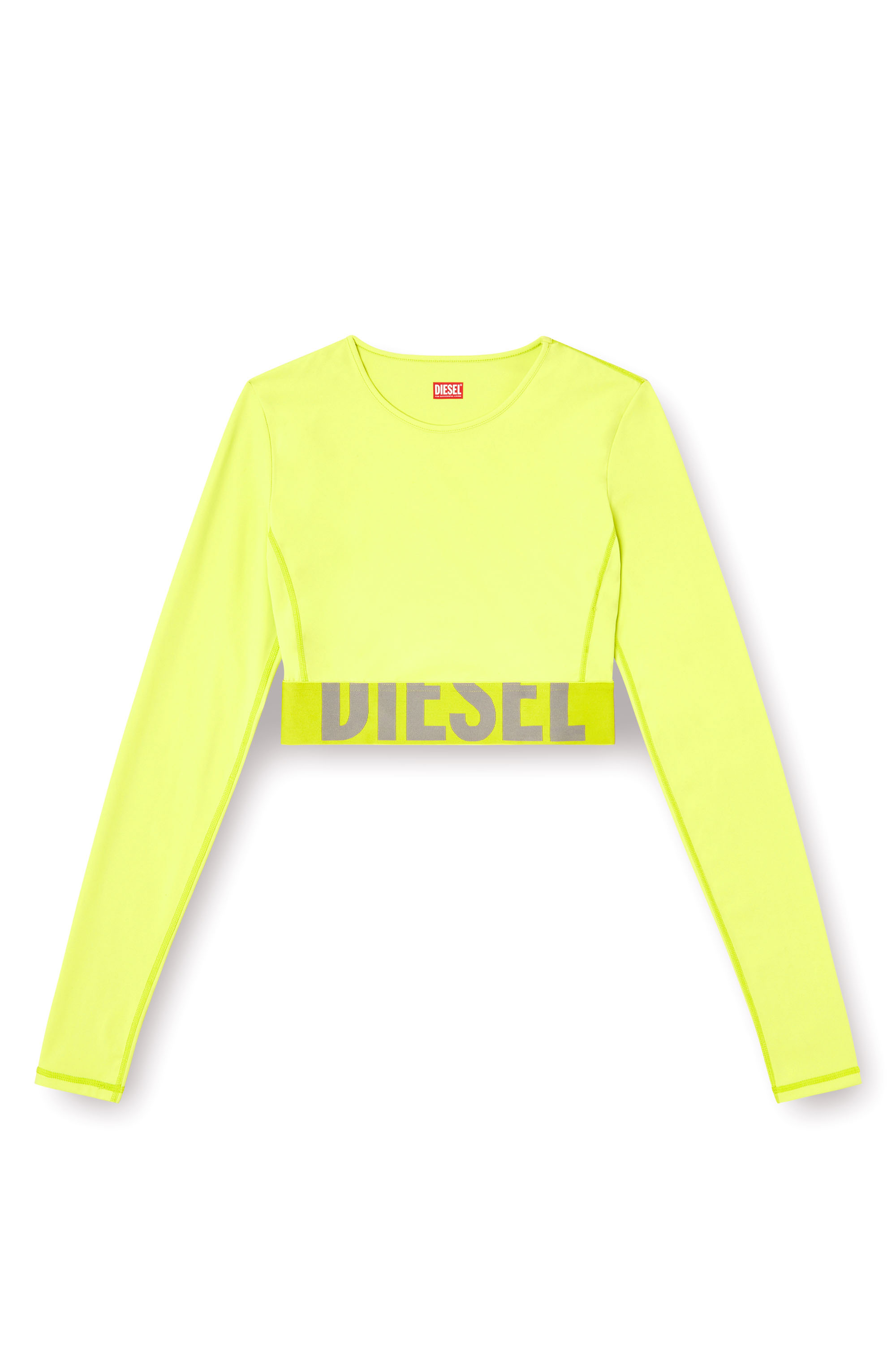Diesel - MELISSA-D-POP, Woman's Microfibre crop top with cut-off logo in Green Fluo - 3