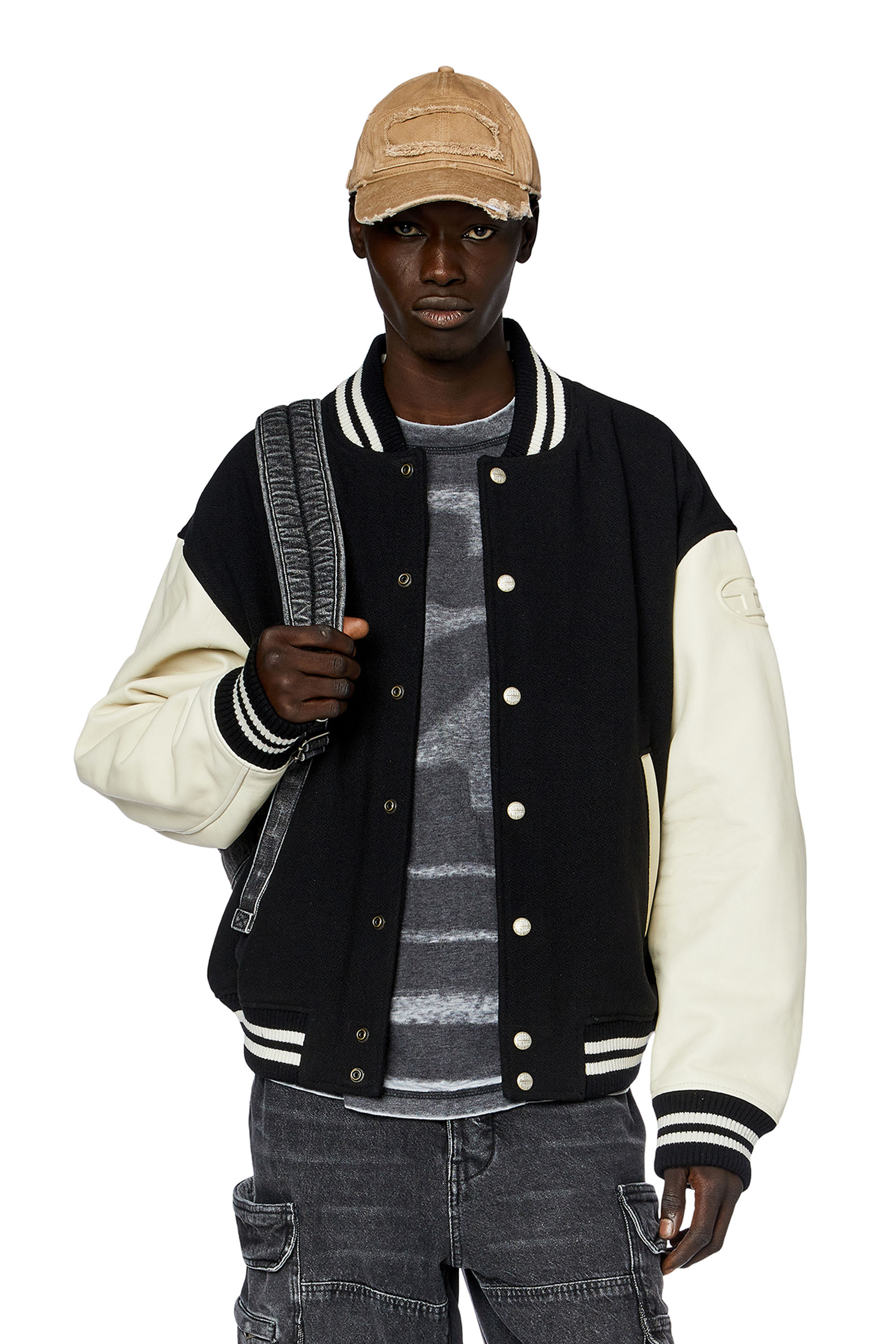 Diesel - Bomber jacket in leather and wool - Leather jackets - Man - Multicolor