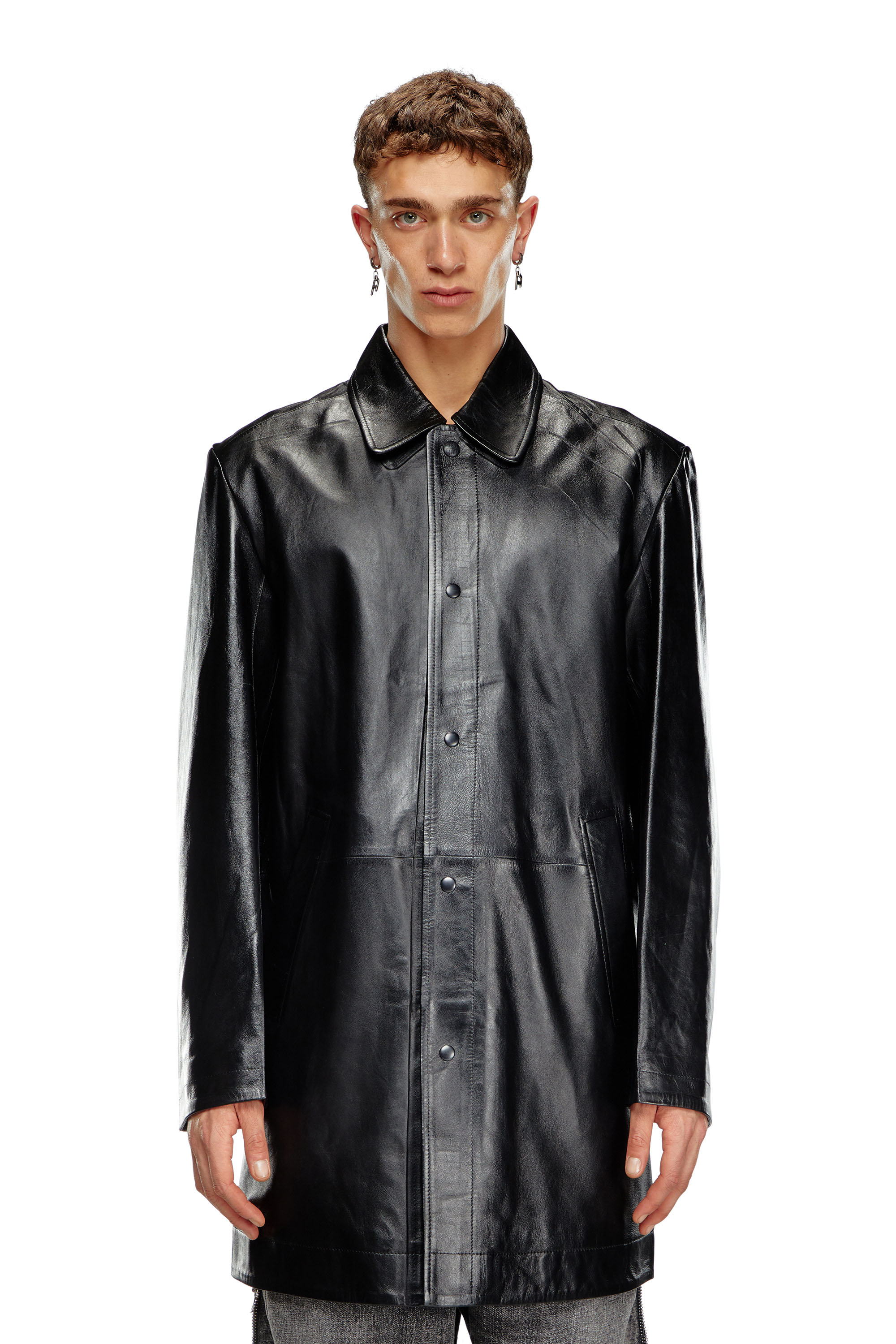 Shop Diesel Cappotto In Pelle Coated In Black