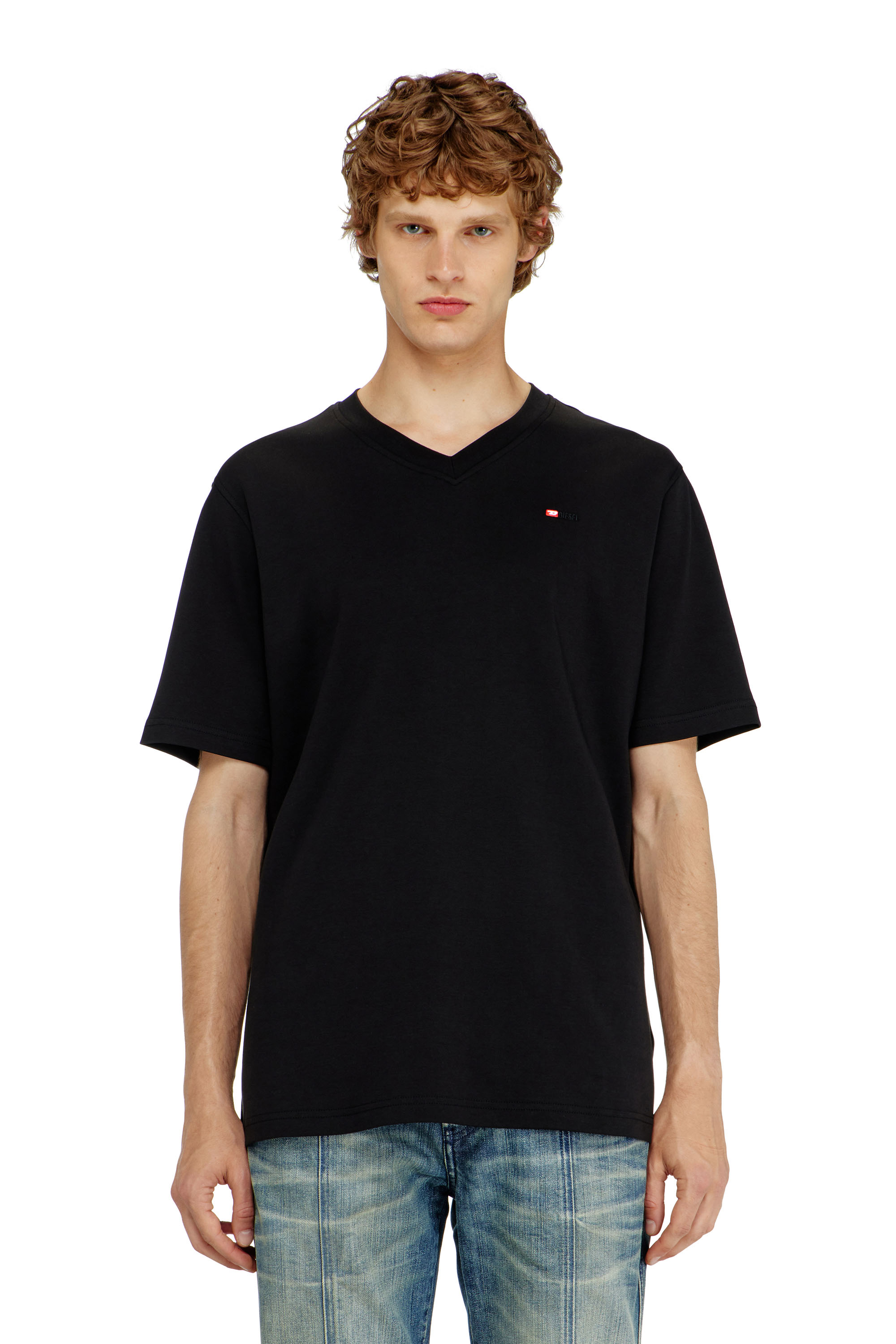 Diesel Men's Black - V-Neck T-Shirt With Micro Logo Embroidery - T-Shirts - Man Xxl
