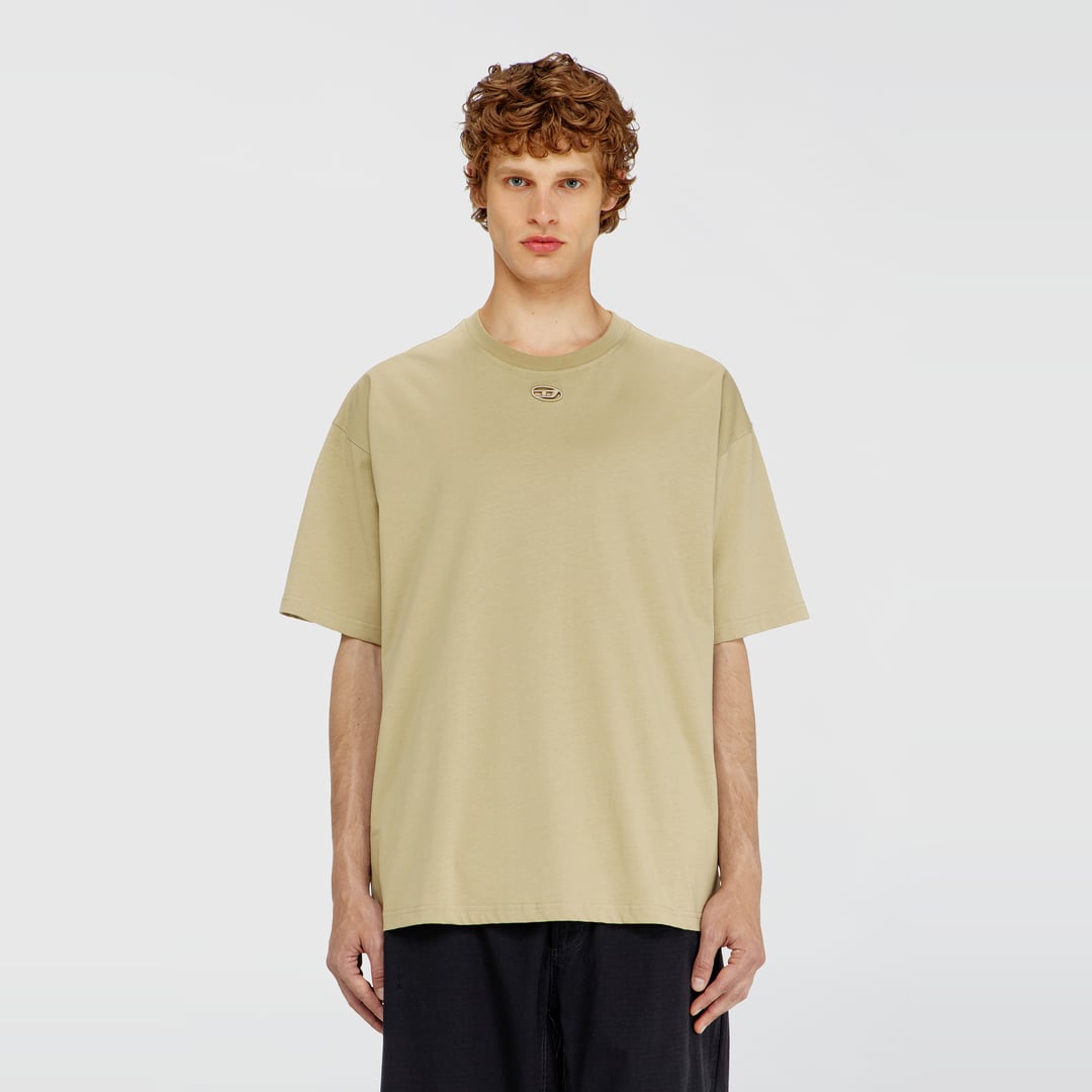 Diesel - Relaxed cotton T-shirt with Oval D embroidery - T-Shirts - Man - Beige