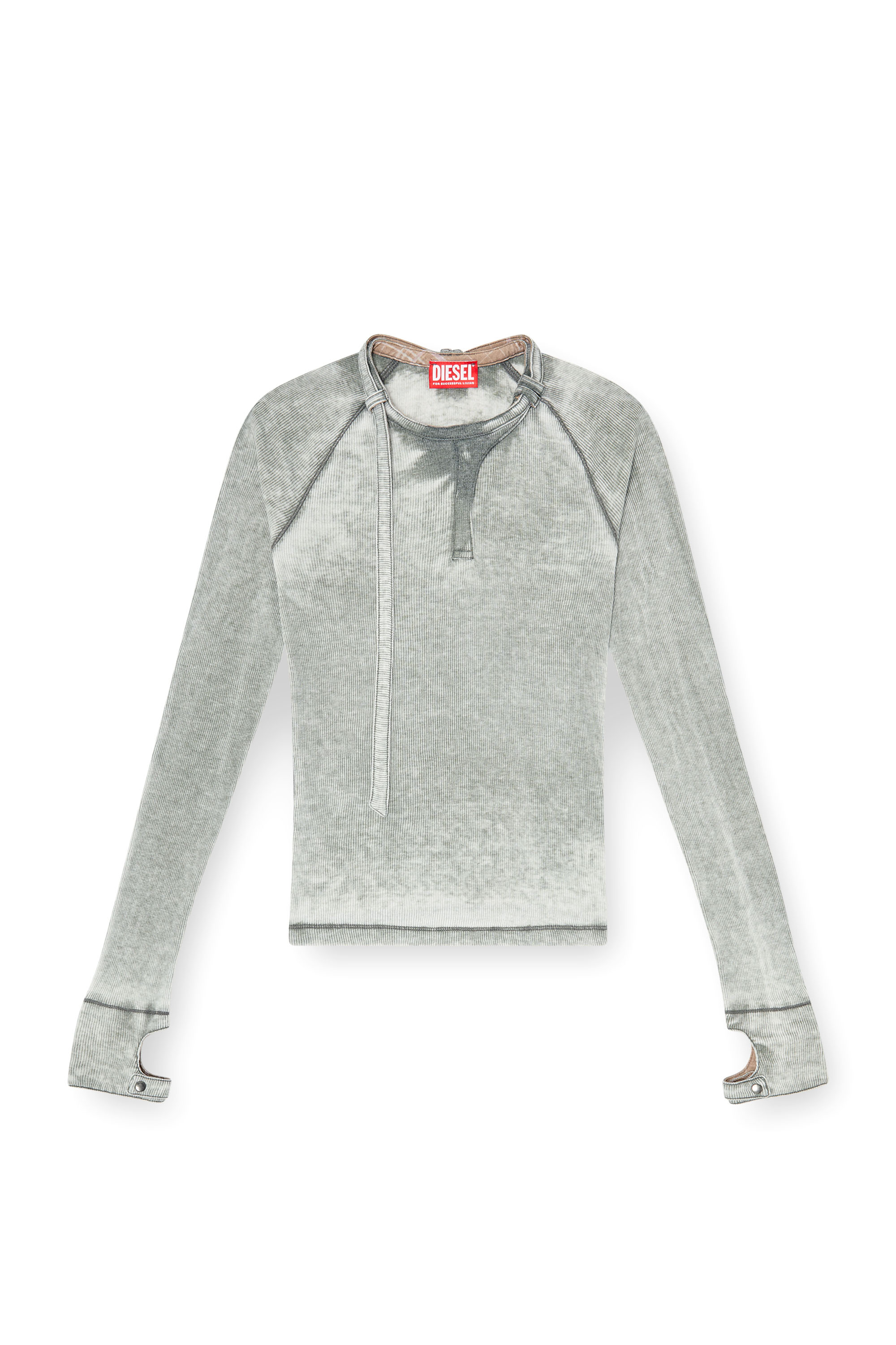 Diesel - T-ECLA, Woman's Rib-jersey top with biker neck strap in Grey - 4