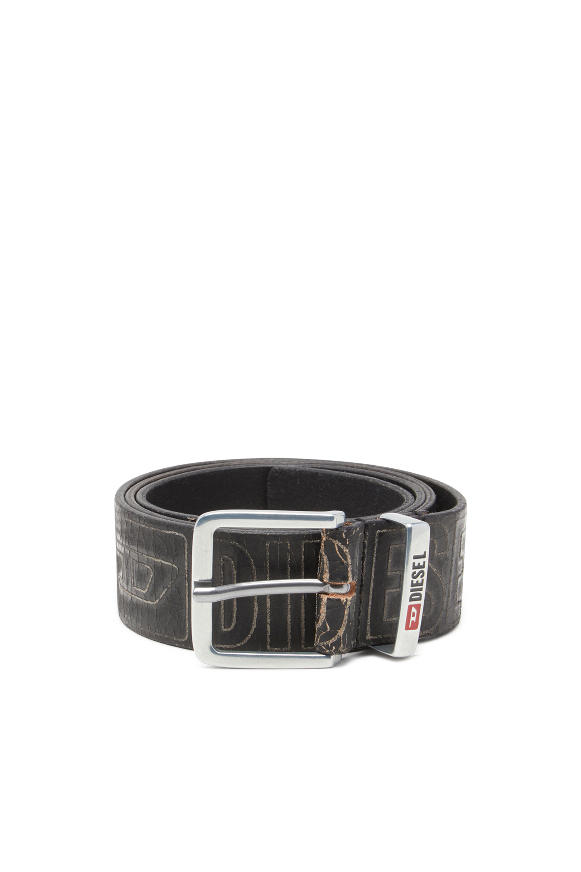Diesel Men's Black - 4 Cm Leather Belt With Logo - Belts - Man Size 80
