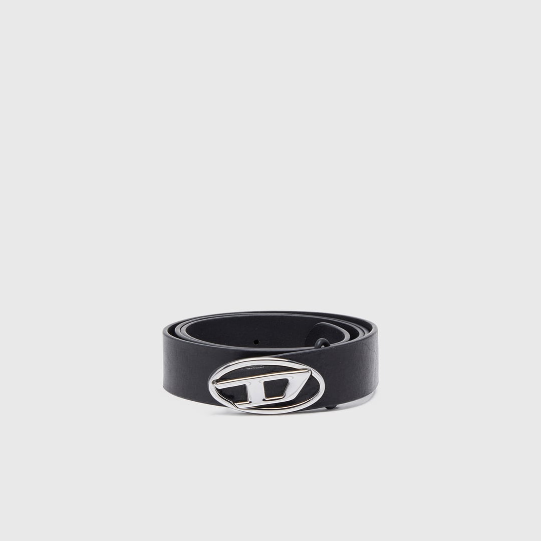 Diesel - 2.9cm leather belt with oval d logo - Belts - Man - Black