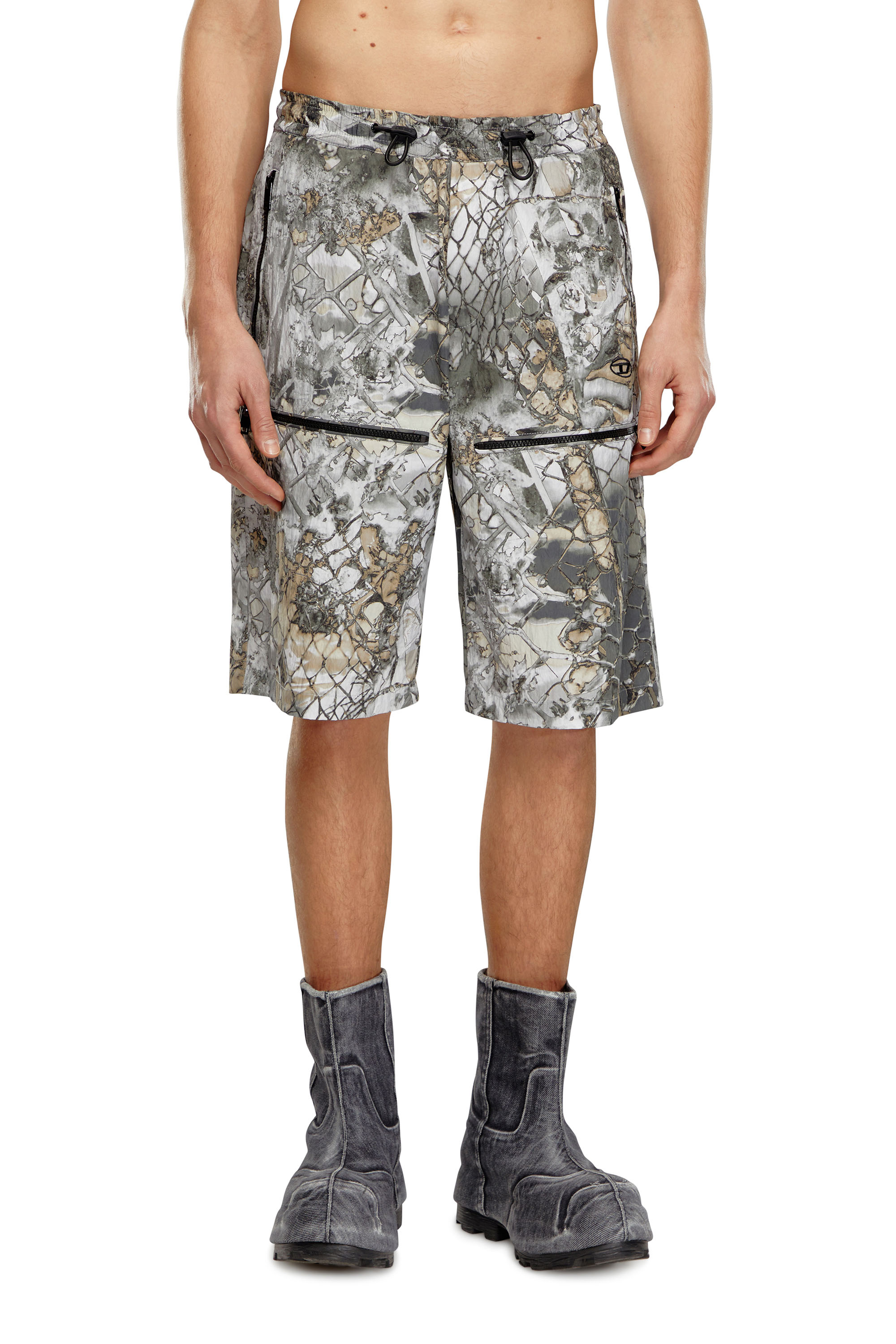 Diesel - Nylon cargo shorts with abstract print - Shorts - Man - Grey