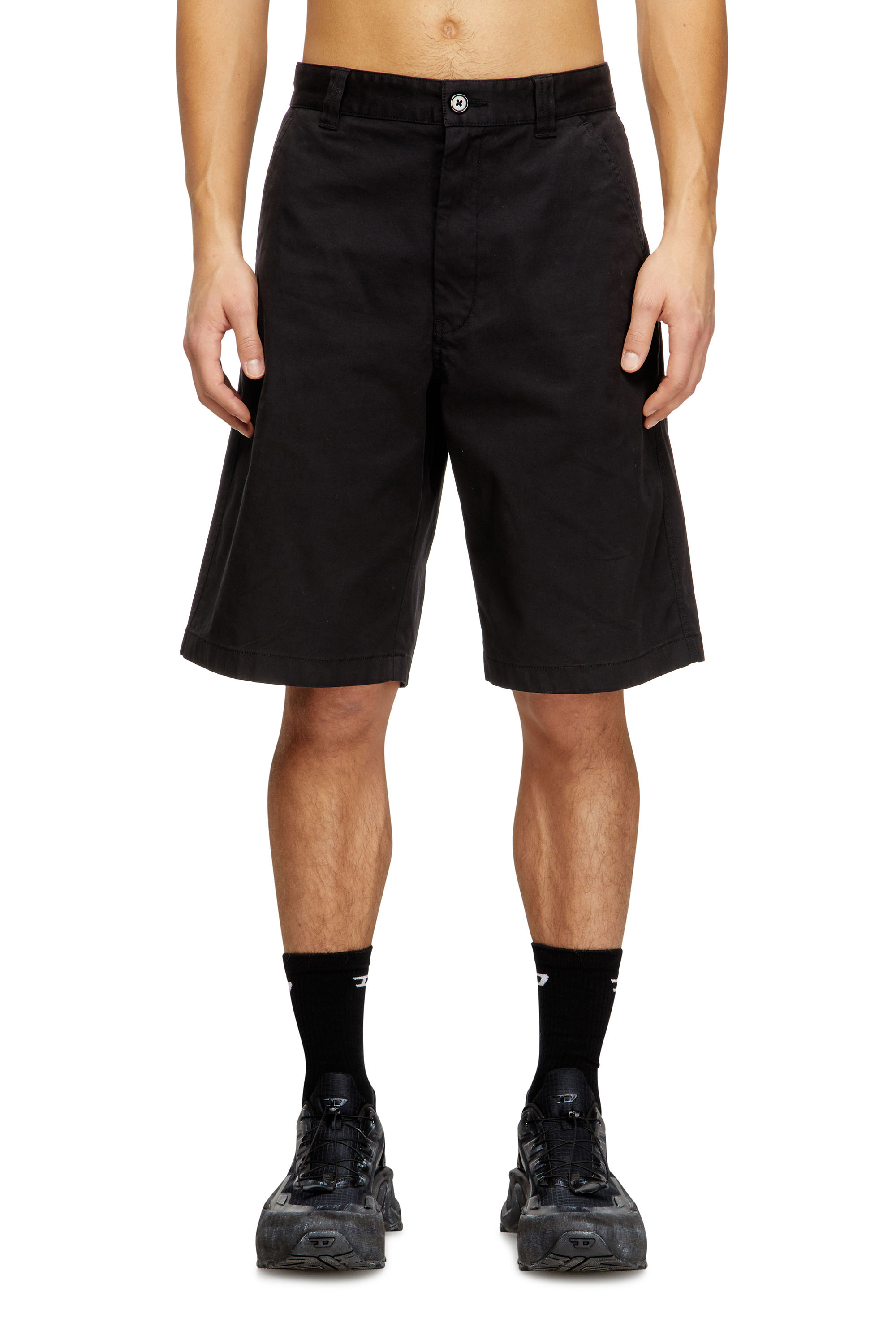 Diesel - P-HANT-CHINO-SHORT-EPCH, Man's Cotton shorts with stonewash treatment in Black - 1