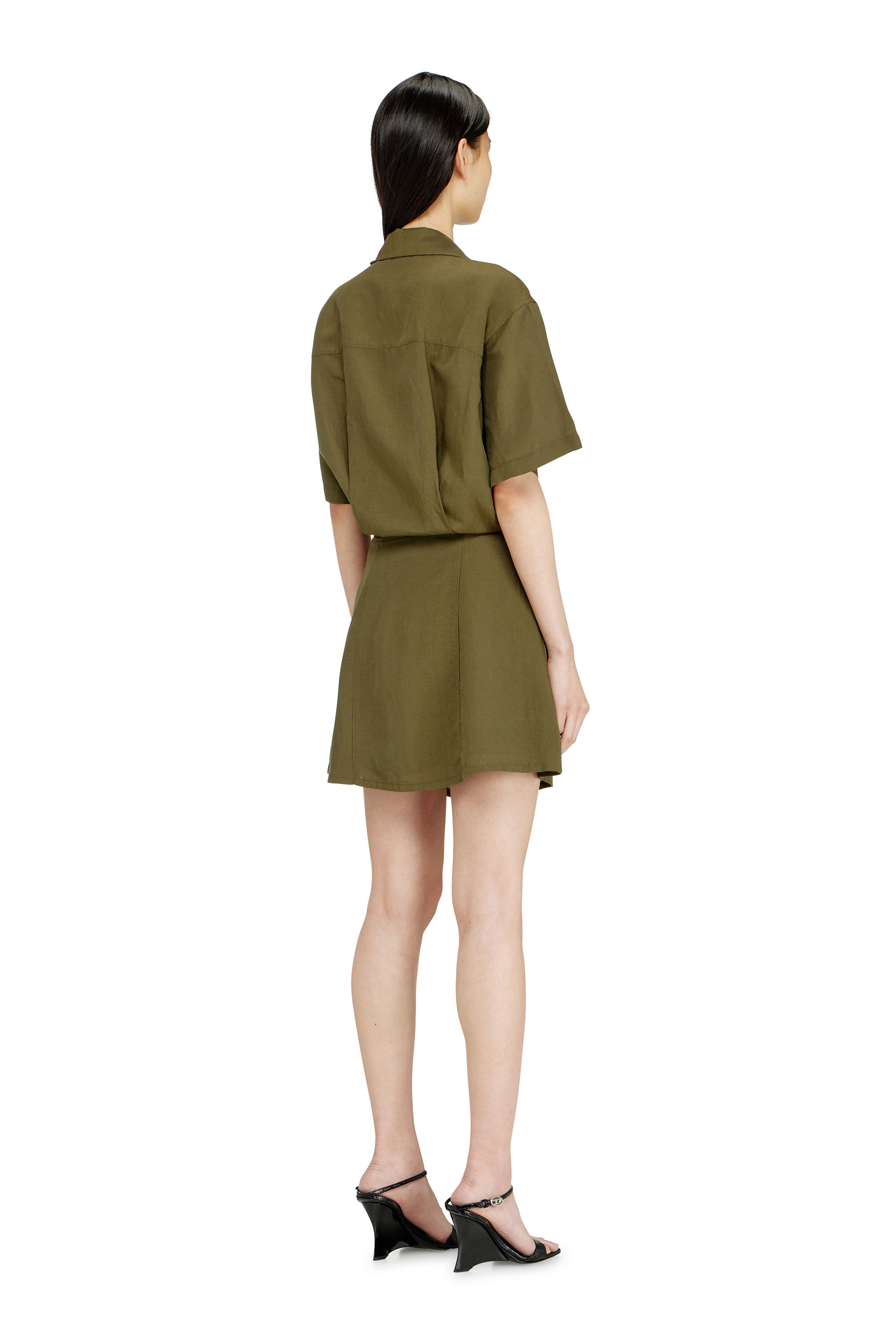 Diesel - D-STALL, Woman's Linen-blend mini dress with waist knot in Military Green - 4