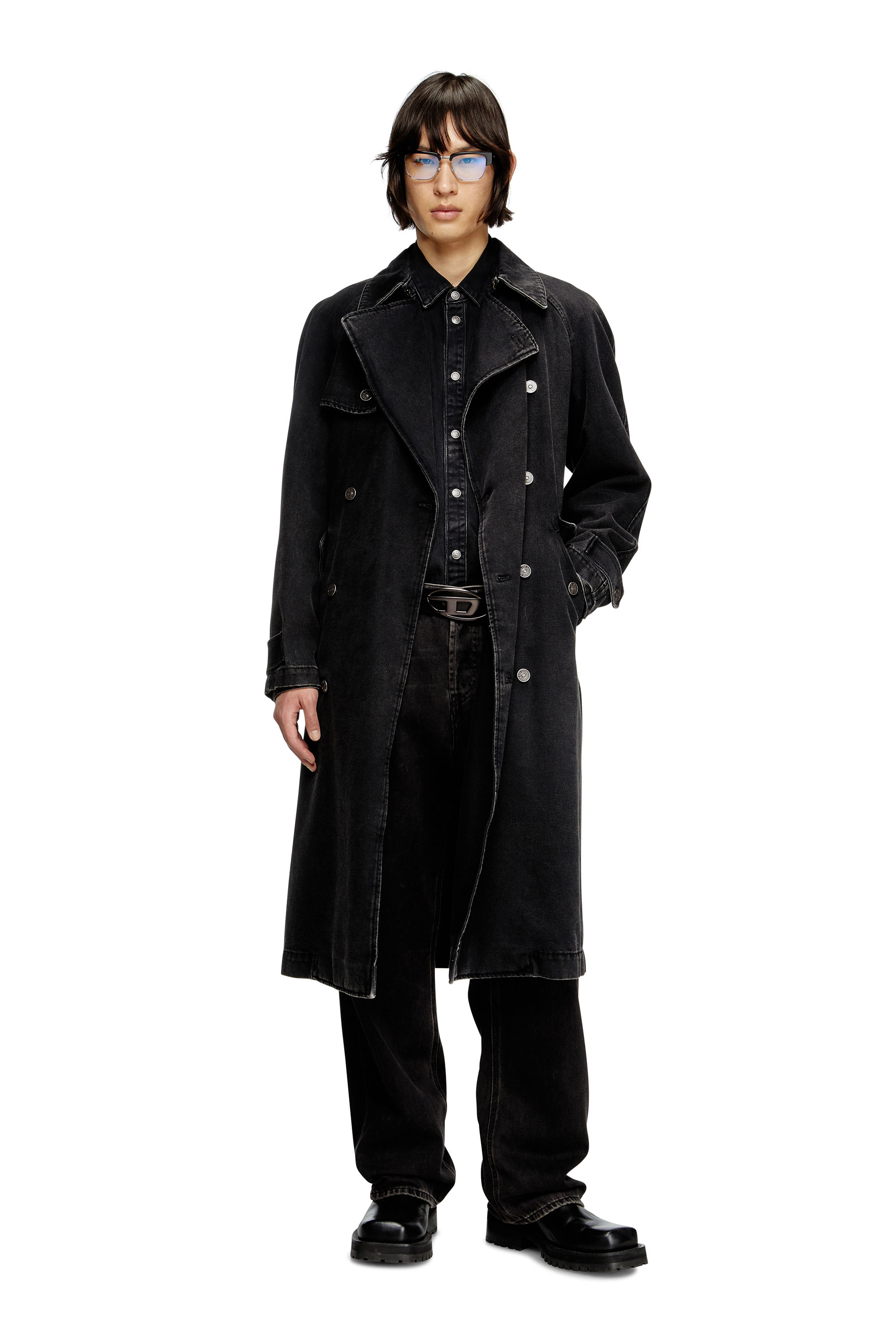 Diesel - D-DELIRIOUS-D, Man's Trench coat in clean-wash denim in Black - 1