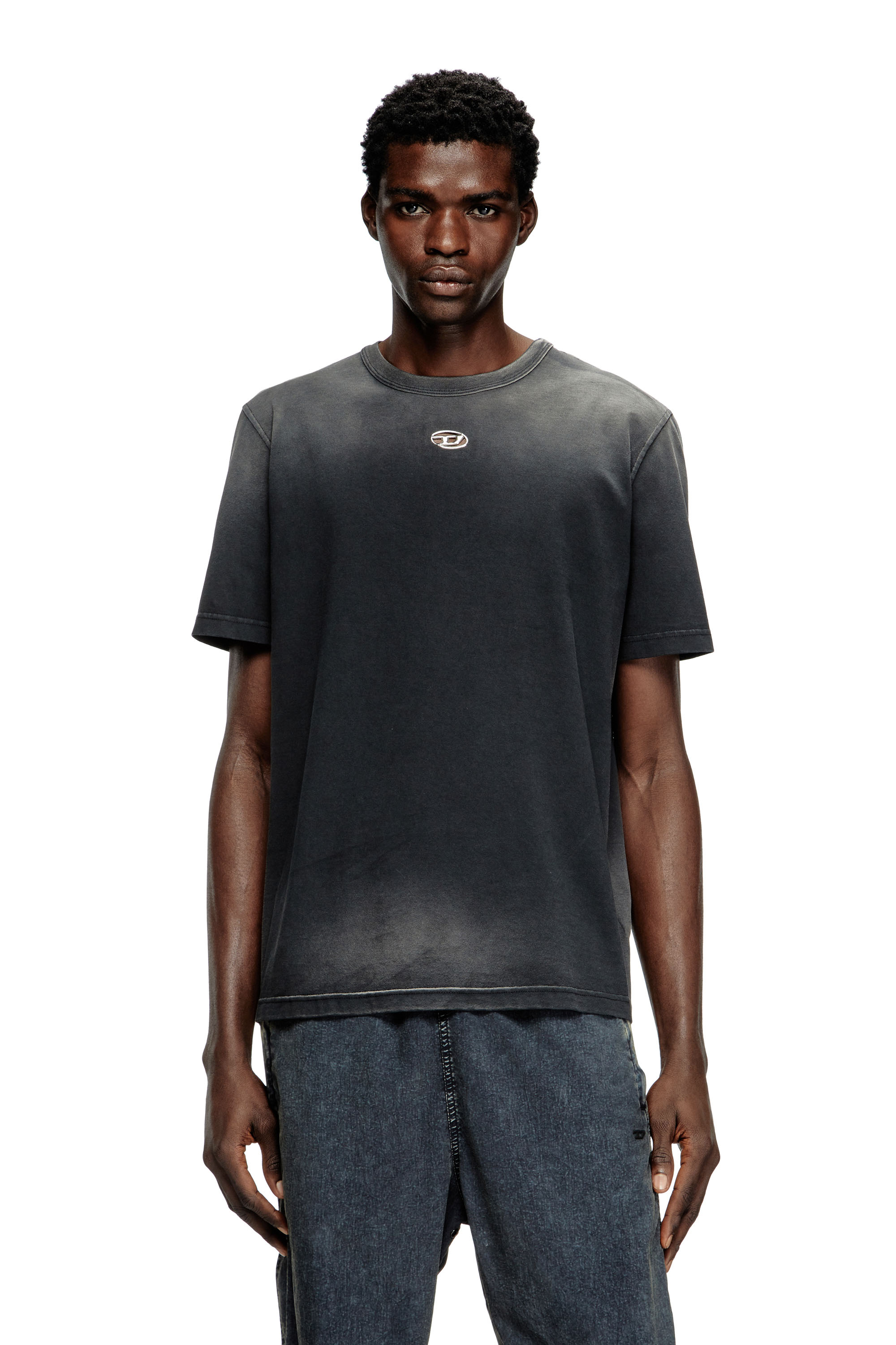Diesel Homem Preto - Faded T-Shirt With Cut-Out Oval D - T-Shirts - Man Pequeno