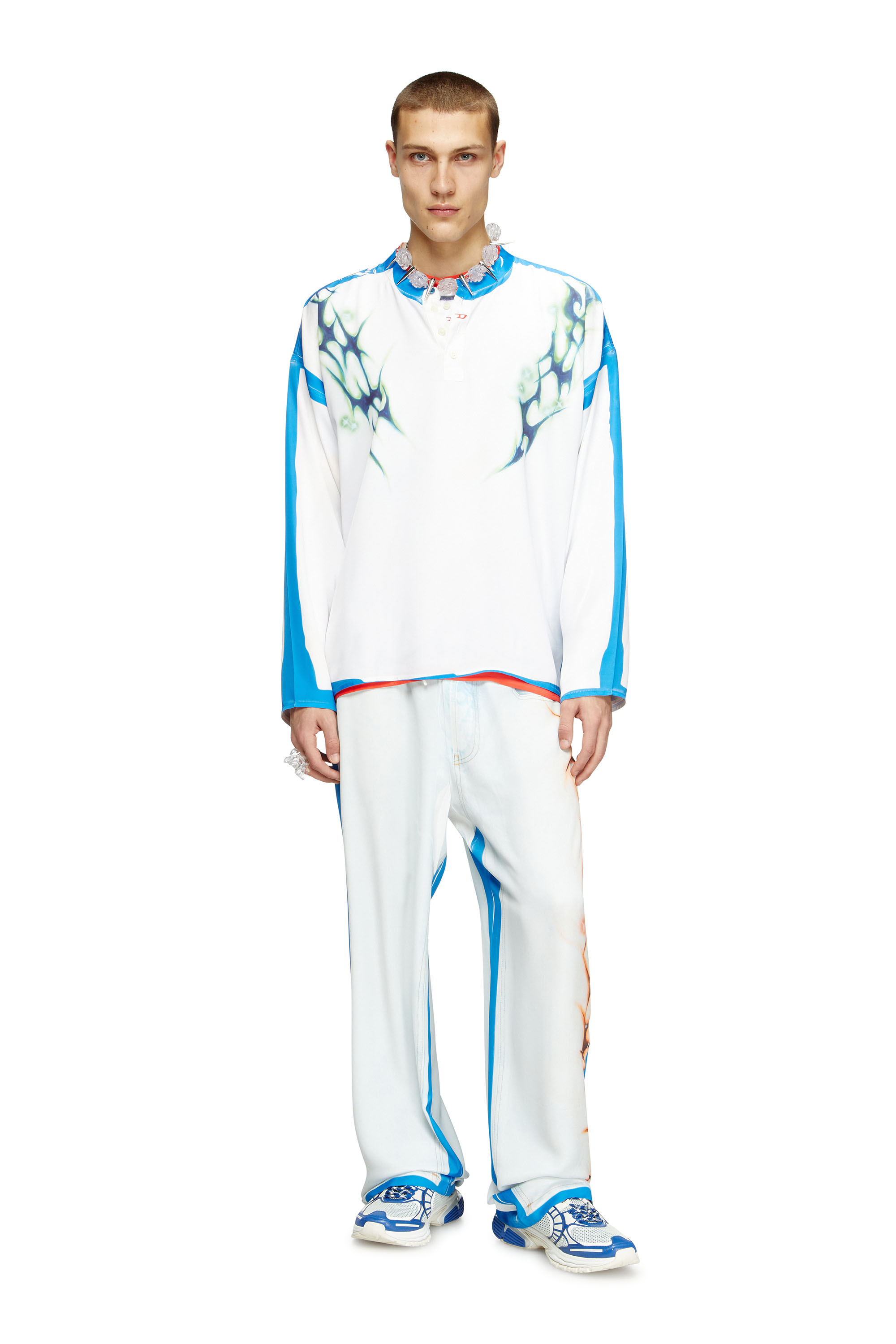 Diesel - T-OLAVI-A-SER-GRAFFITI-JAP, Unisex's Long-sleeve T-shirt with graffiti print in Blue/White - 2