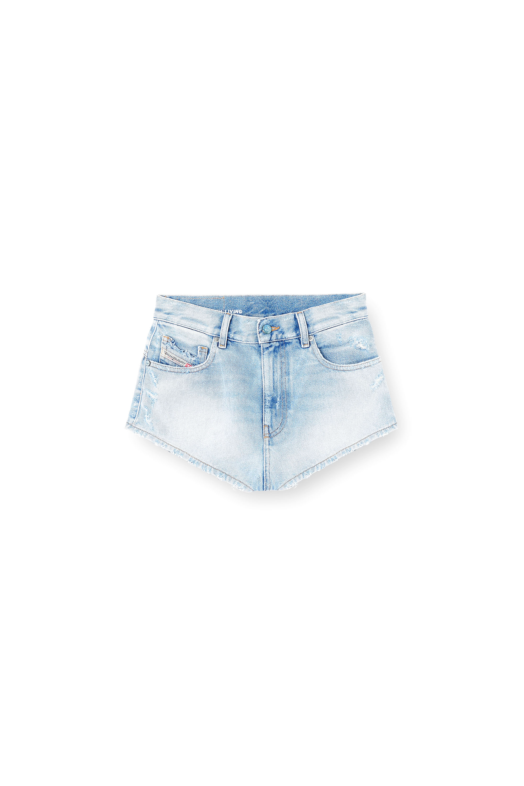 Diesel - DE-LUNAR, Woman's Denim shorts with frayed hems in Light Blue - 4