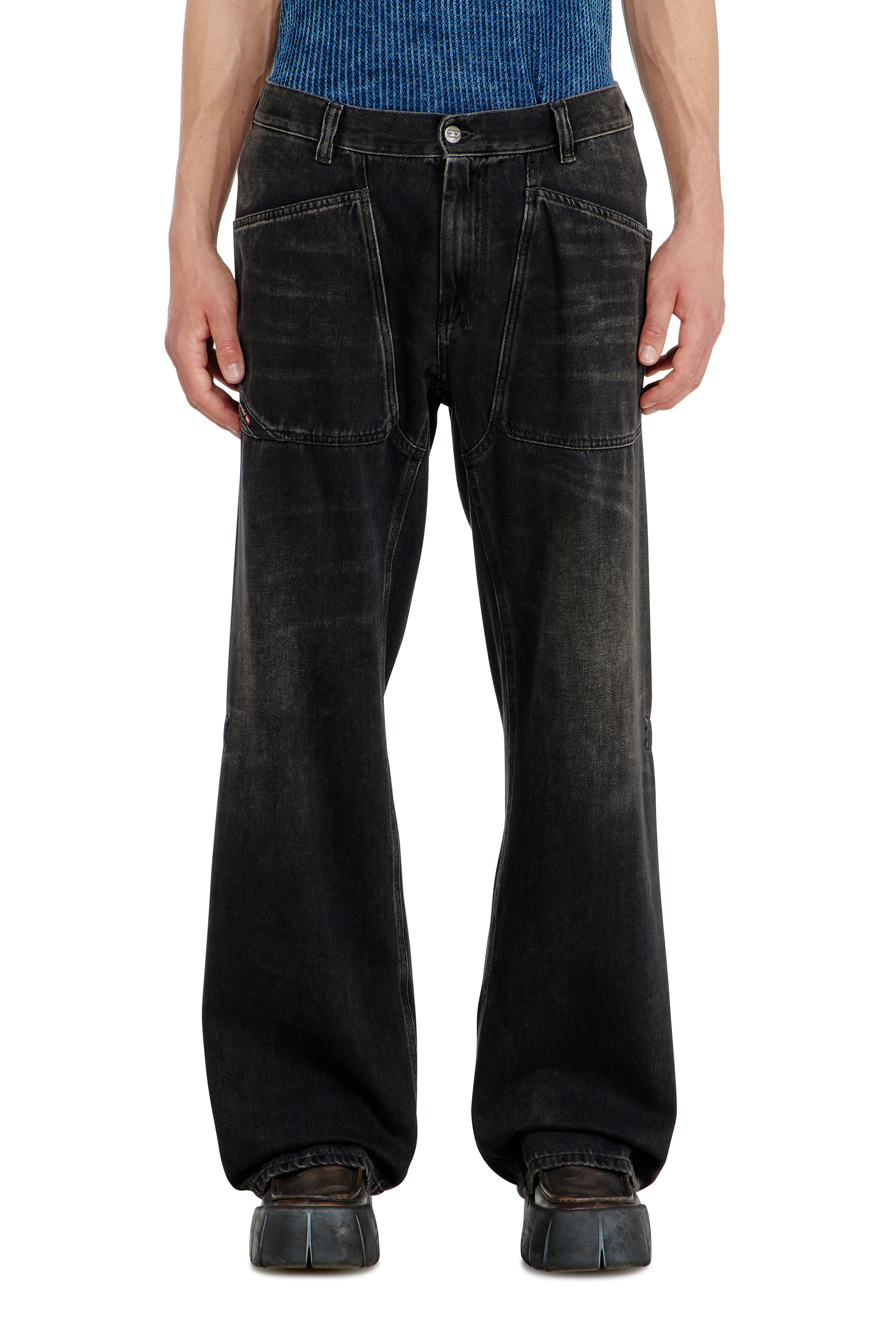 Diesel Relaxed Jeans Regular Waist D-Zeta, Black/Dark grey, Zip fly