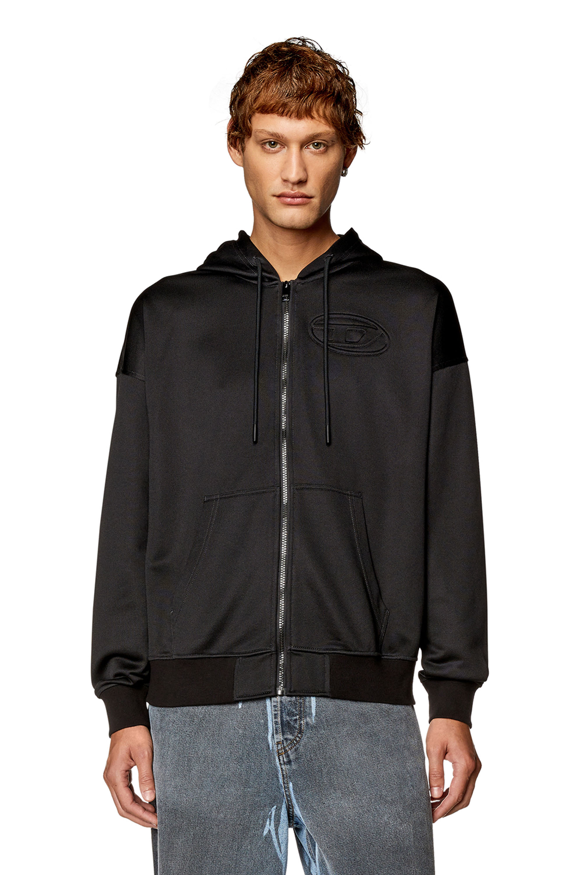 Diesel - Sweat-shirt à capuche zippé avec logo Oval D embossé - Pull Cotton - Homme - Noir