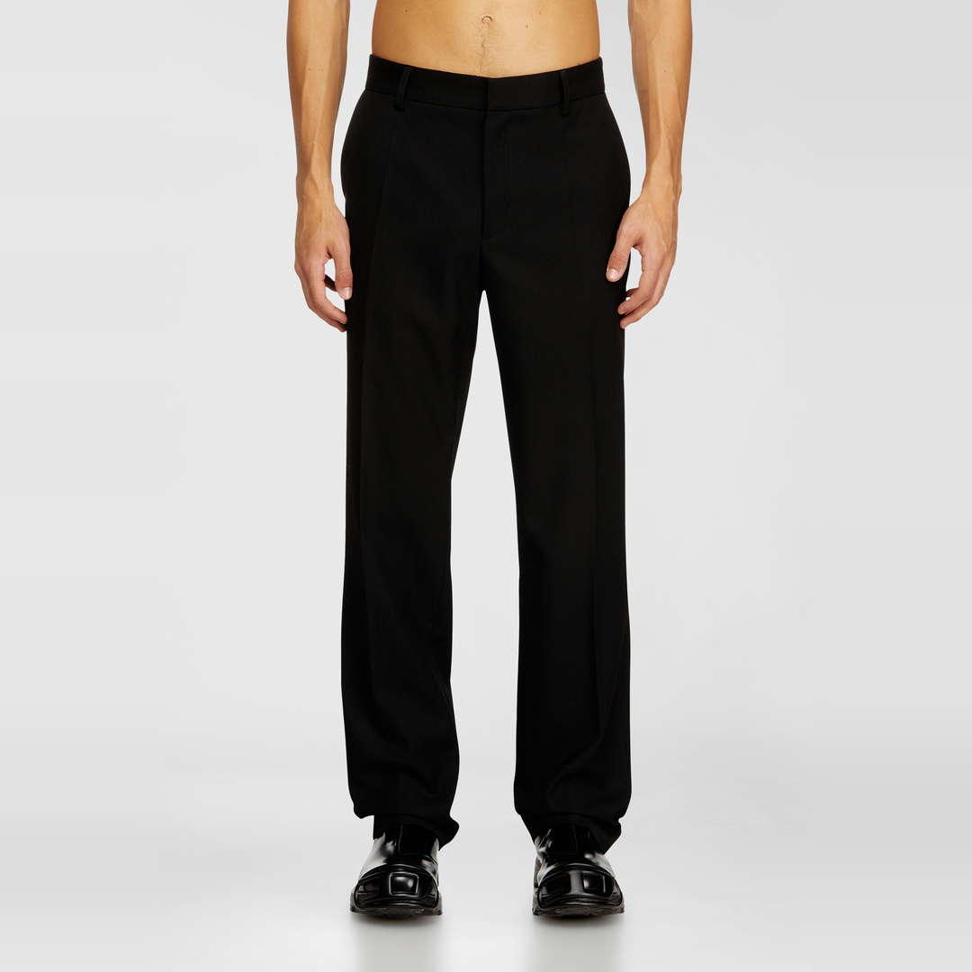 Diesel, Wool-blend trousers with metal tag, Pants, Man in Black