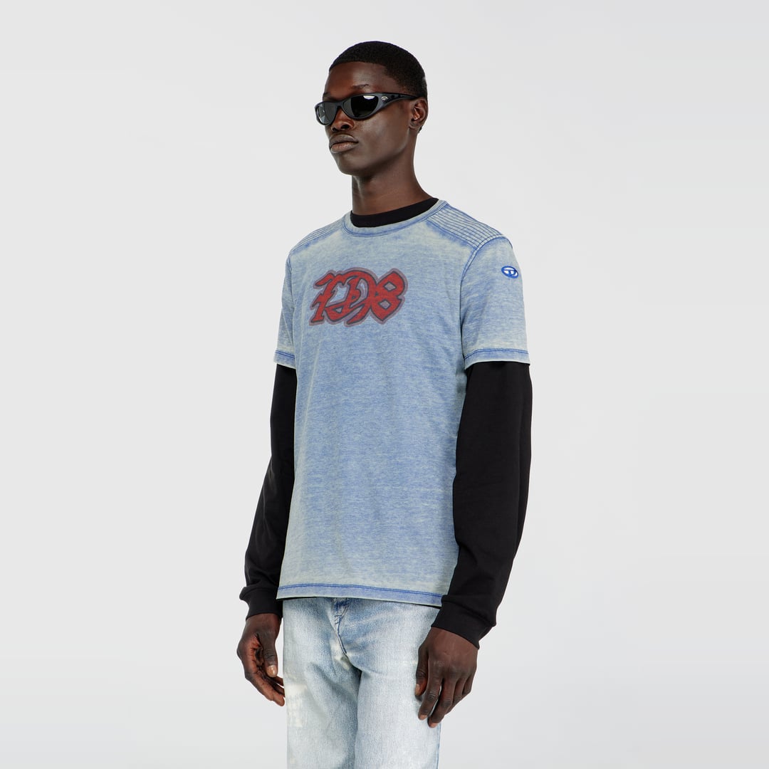 Diesel - Burnout T-shirt with D78 print - T-Shirts - Man - Blue