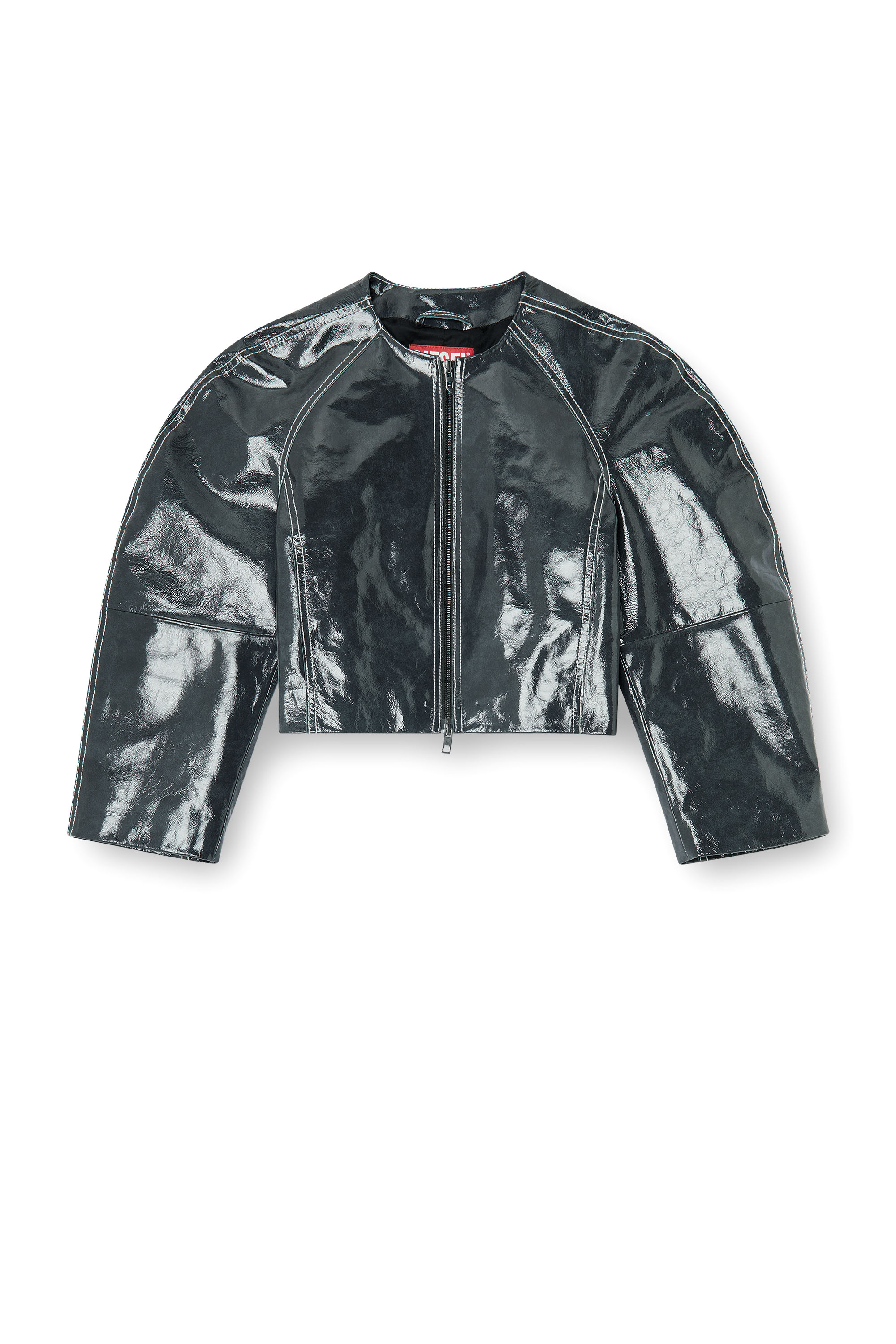 Diesel - L-ANDON, Woman's Patent-leather jacket with cocoon sleeves in Dark grey - 2