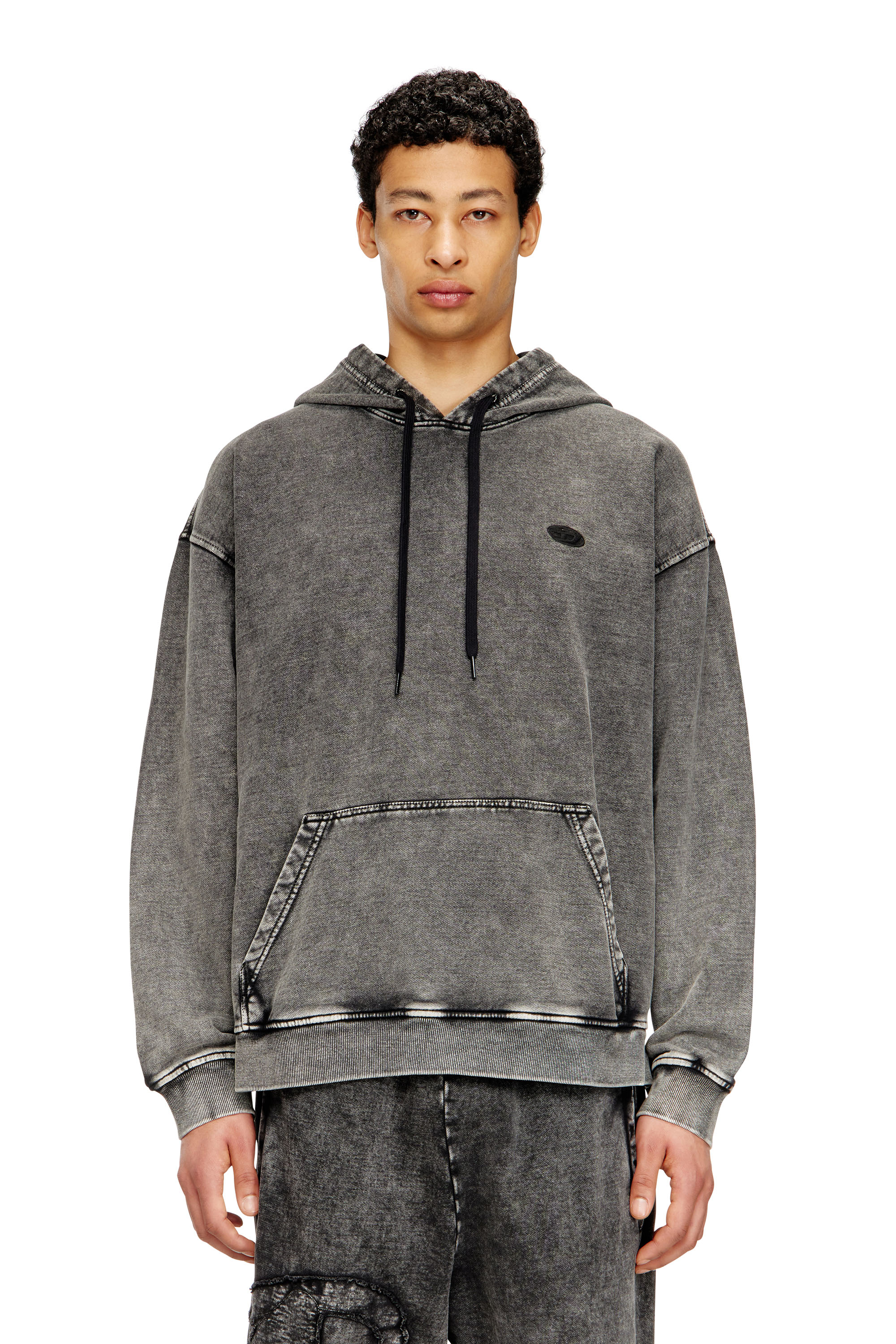 Diesel Mužský Šedý - Hoodie With Raw-Cut Back Patch - Sweaters - Man Extra Malý