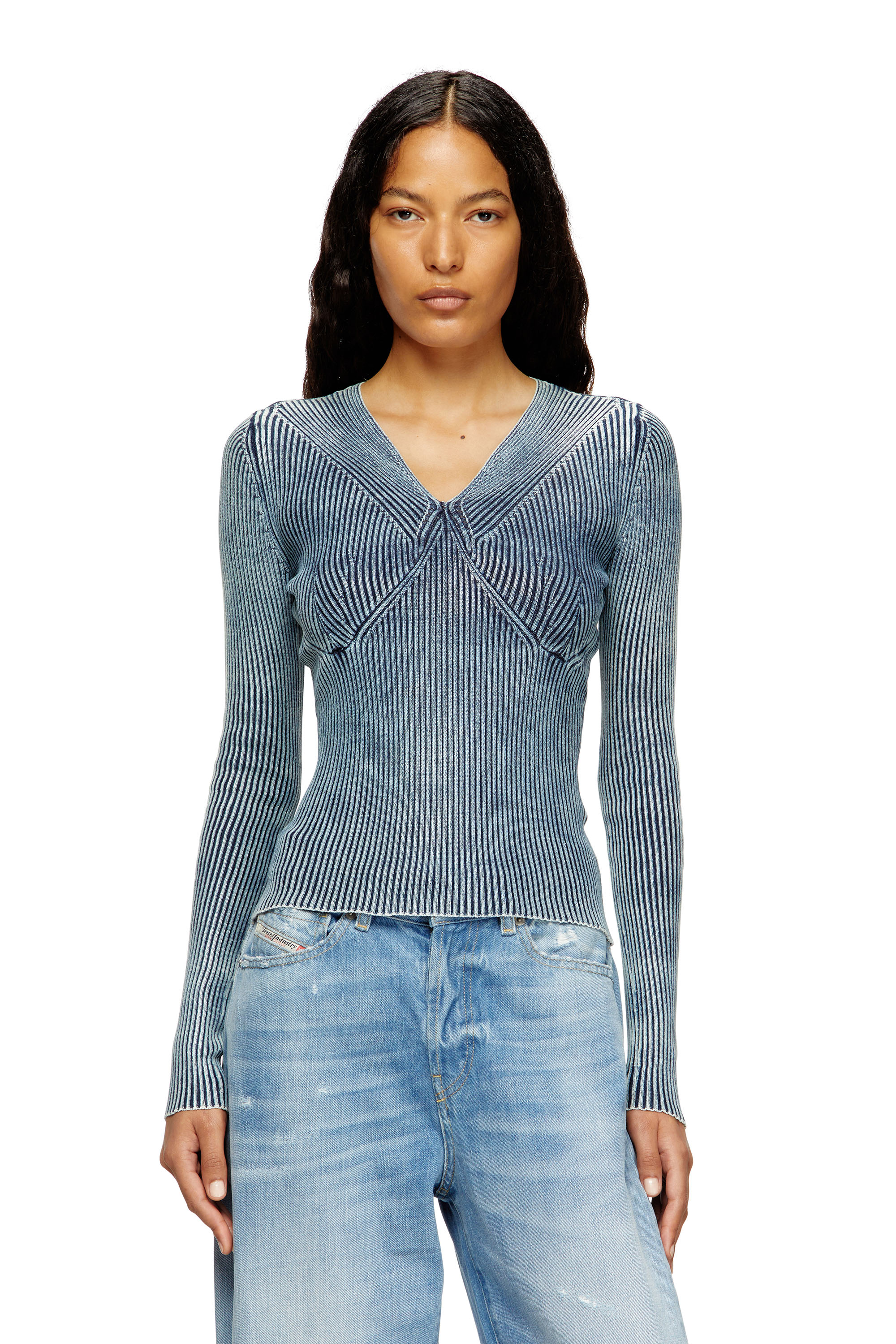Diesel - Denim-yarn jumper with shiny effect - Knitwear - Woman - Blue