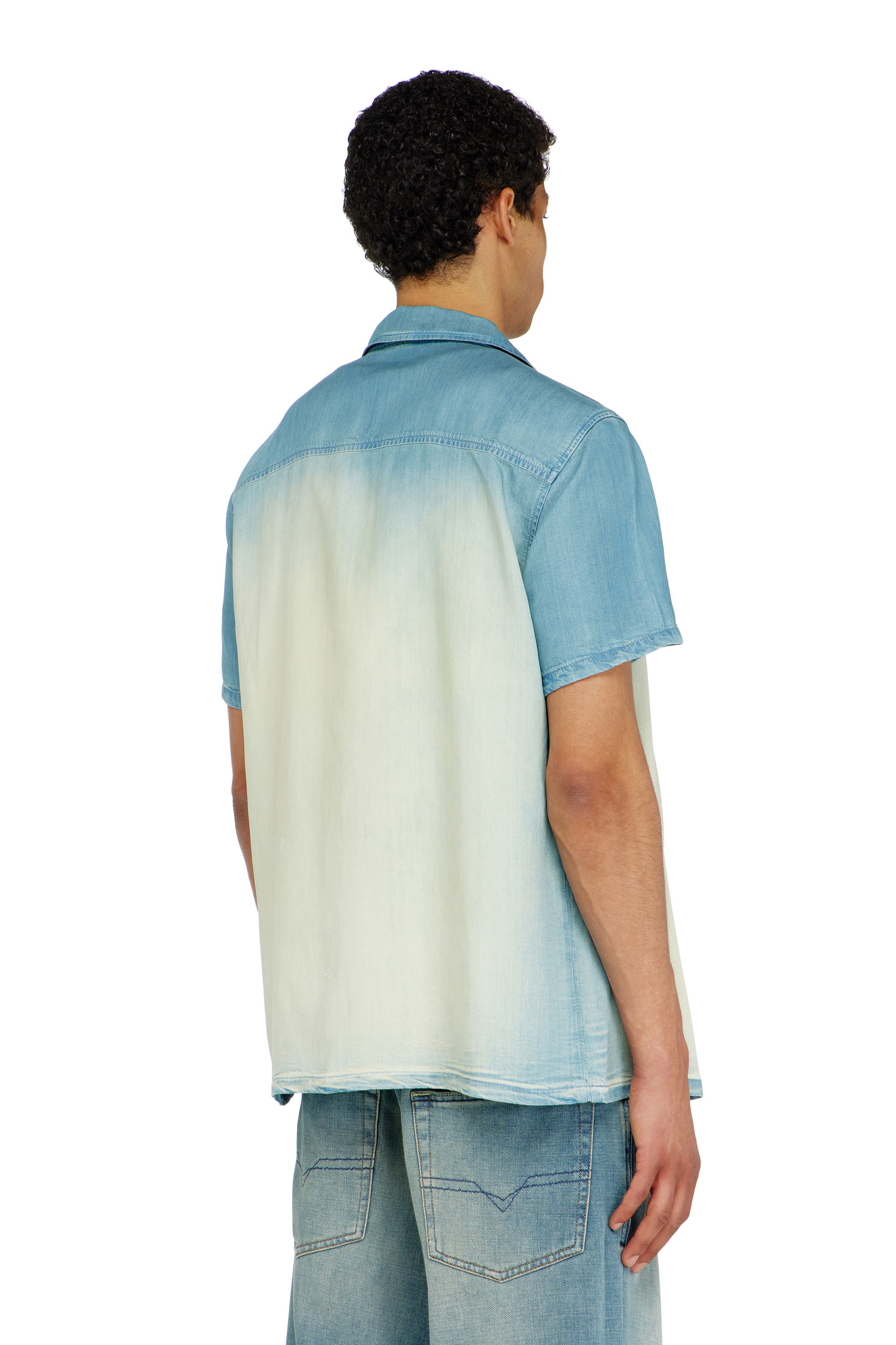 Diesel - D-CLARIVO-S, Man's Short-sleeve shirt in fluid overdyed denim in Light Blue - 3