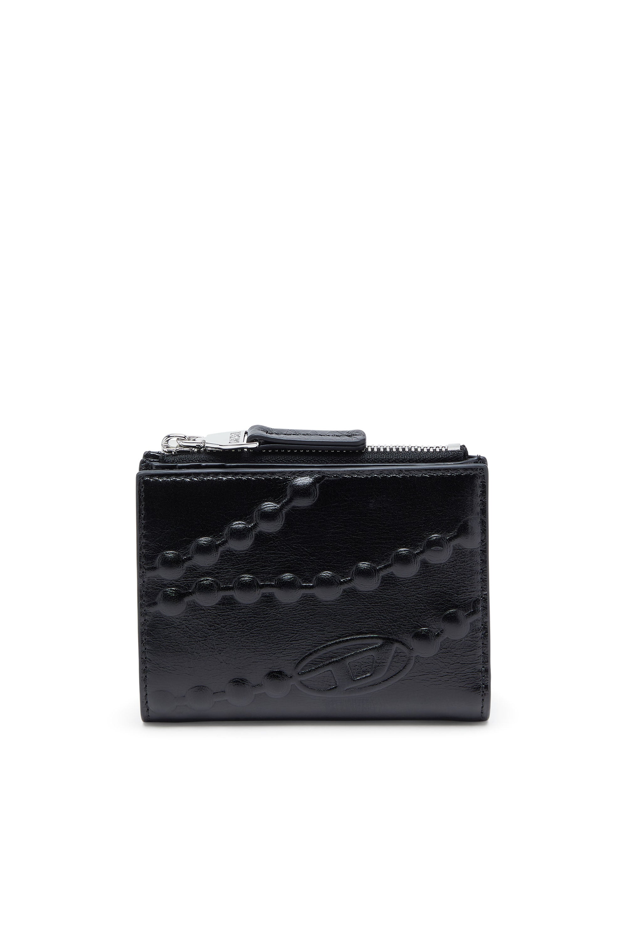Diesel - Leather wallet with embossed chain motif - Small Wallets - Woman - Black