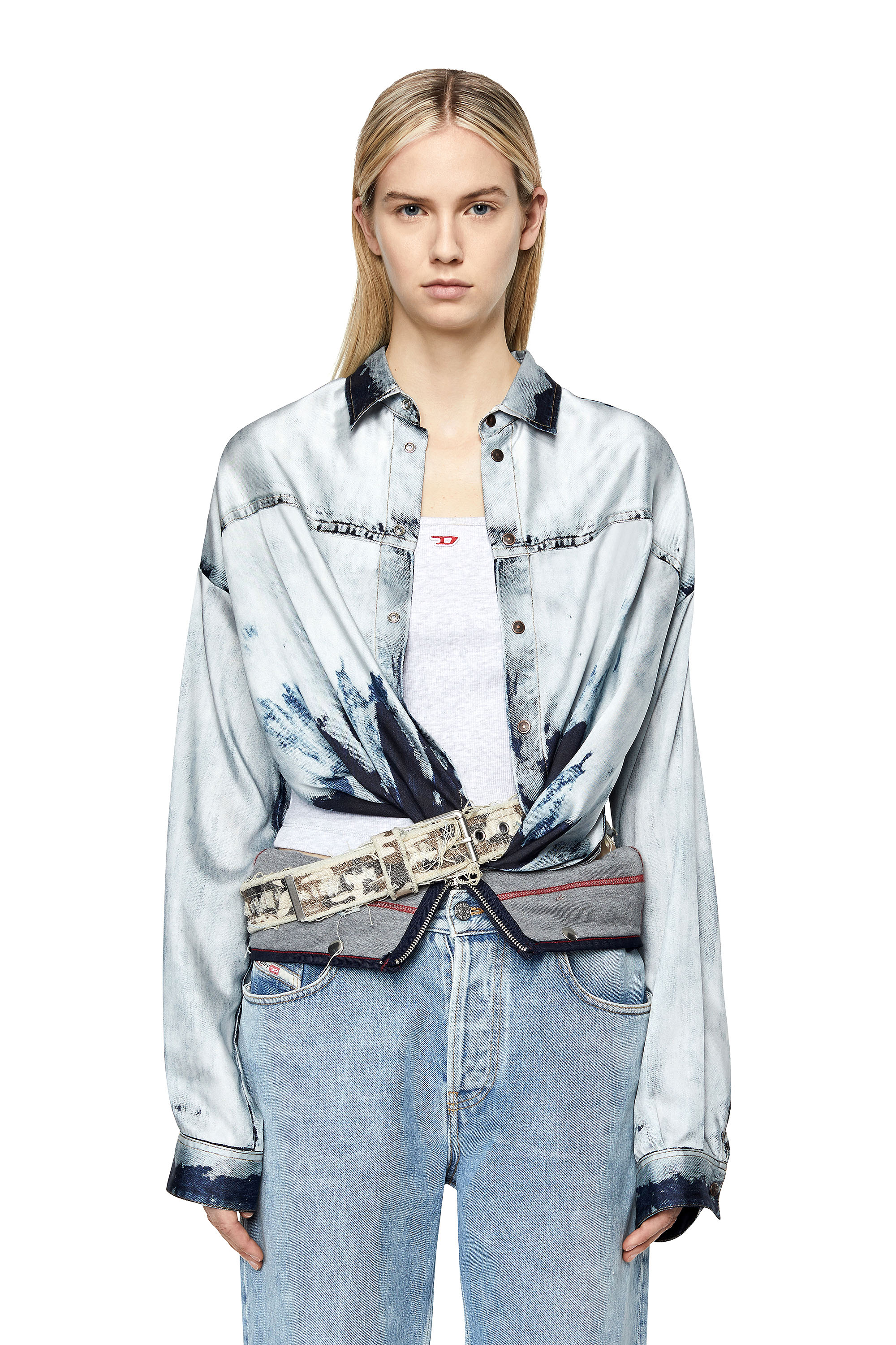 Diesel Woman Shirt With Trompe-loeil Effect In Blue