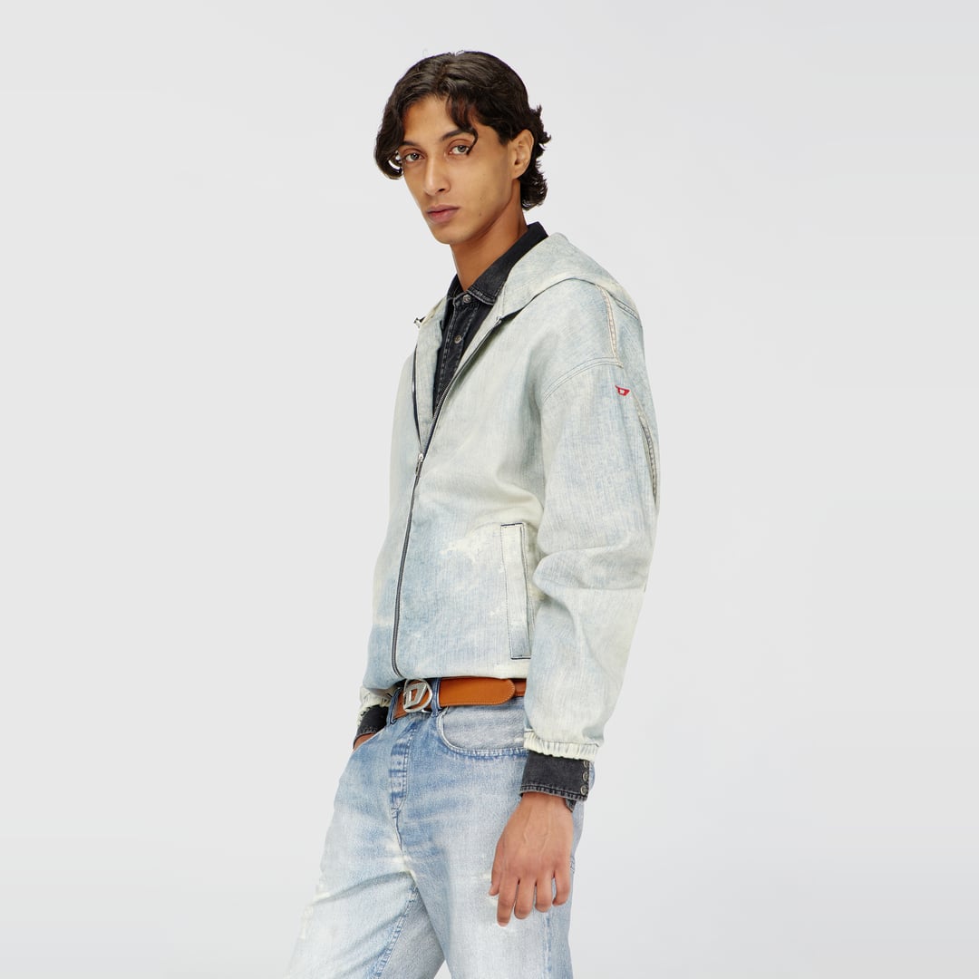 Diesel - Hooded JoggJeans jacket with trompe l'oeil - Denim Jackets - Man - Blue