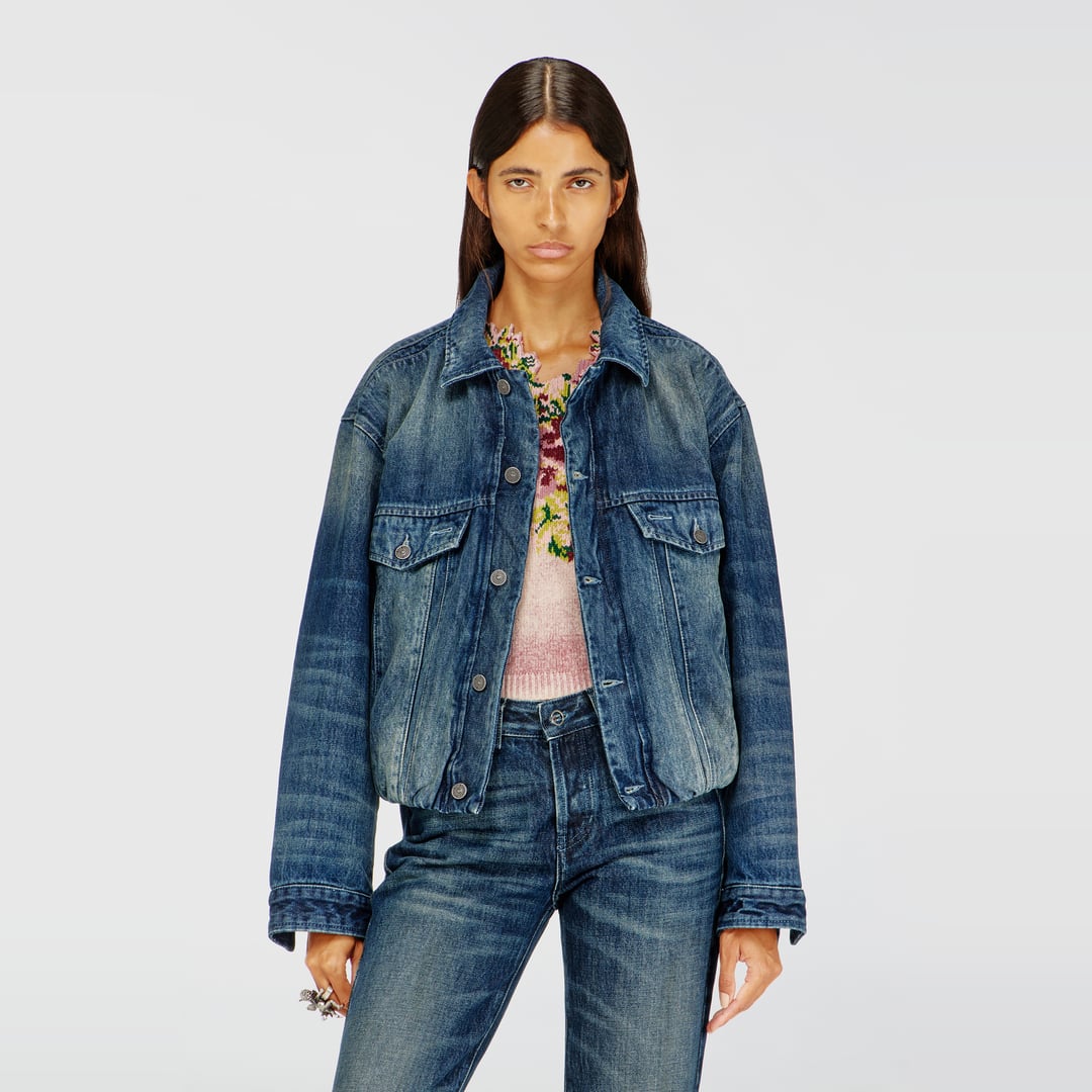Diesel - Elasticated trucker jacket in denim - Denim Jackets - Woman - Blue