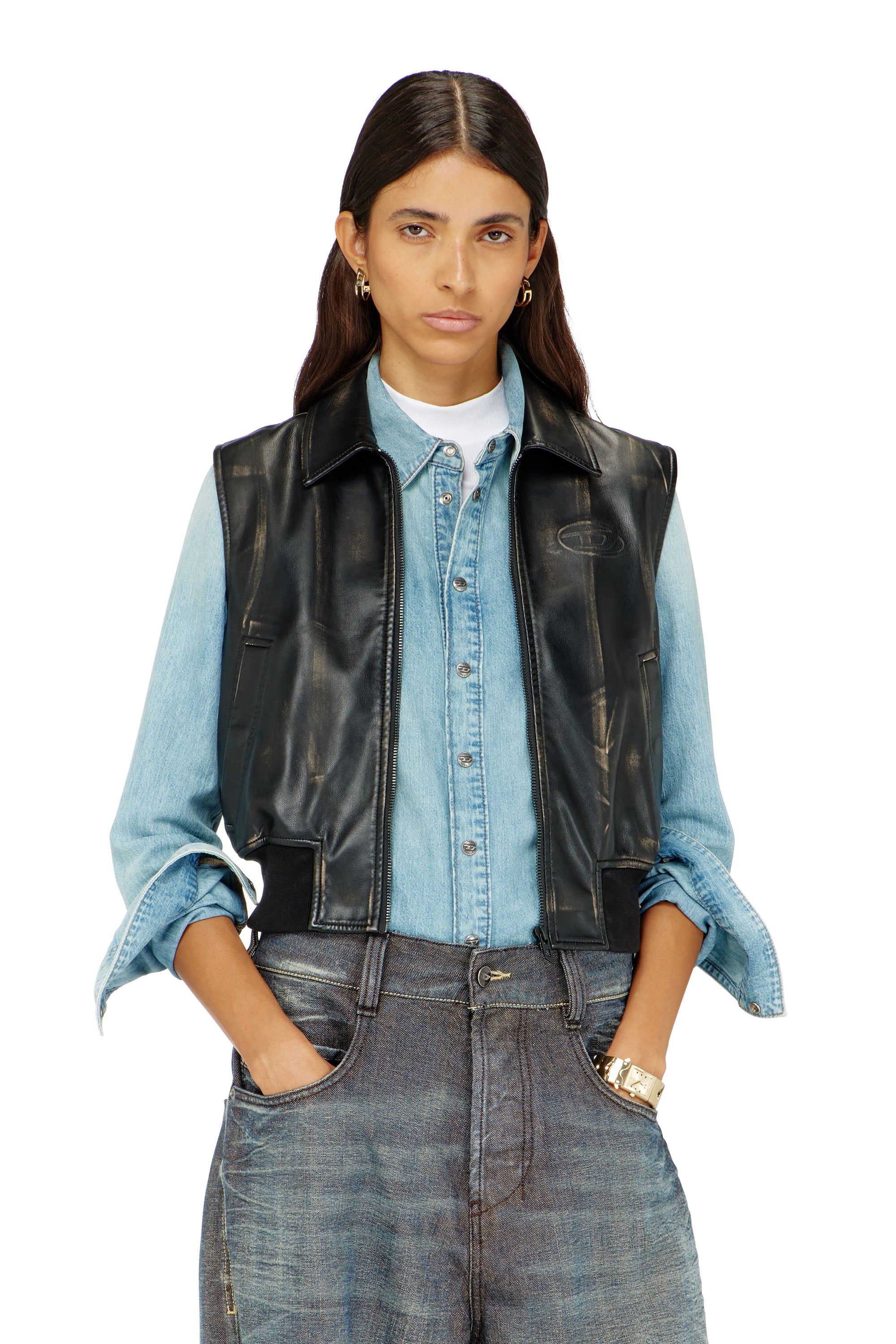 Diesel - Bomber vest with distressed effect - Jackets - Woman - Brown