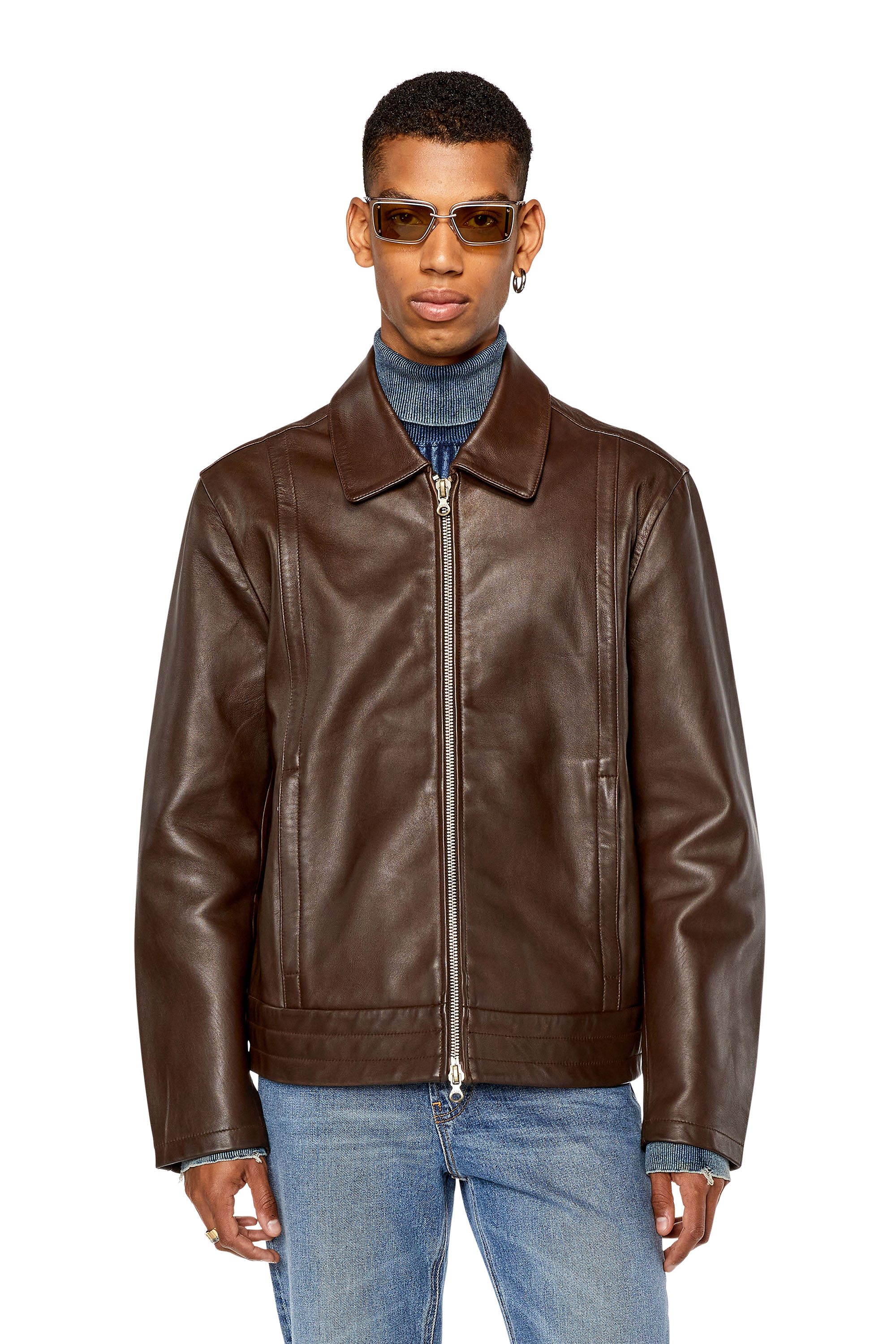 Diesel - Shirt jacket in supple leather - Leather jackets - Man - Brown