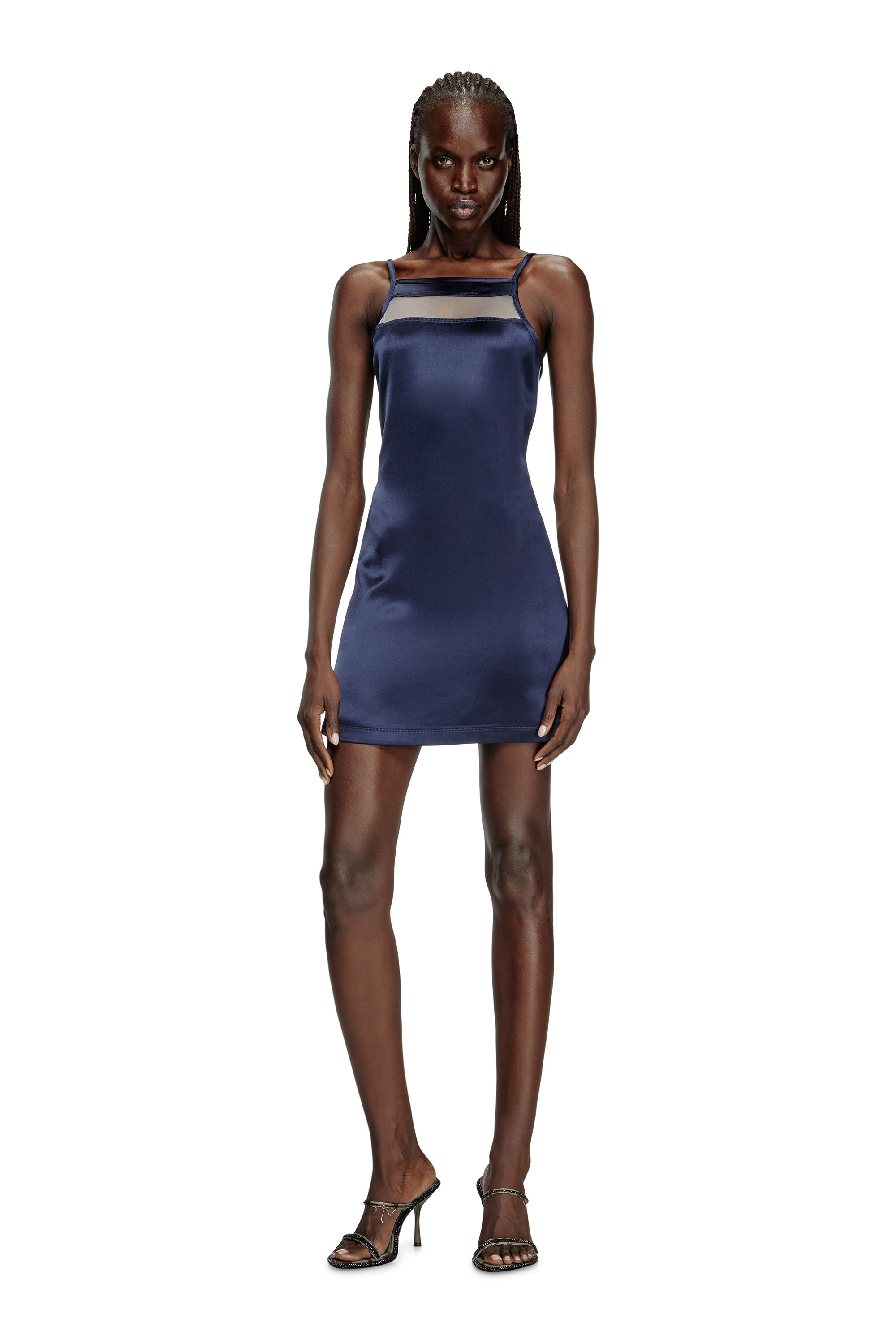 Diesel Short Dress In Satin, Knit And Tulle In Blue