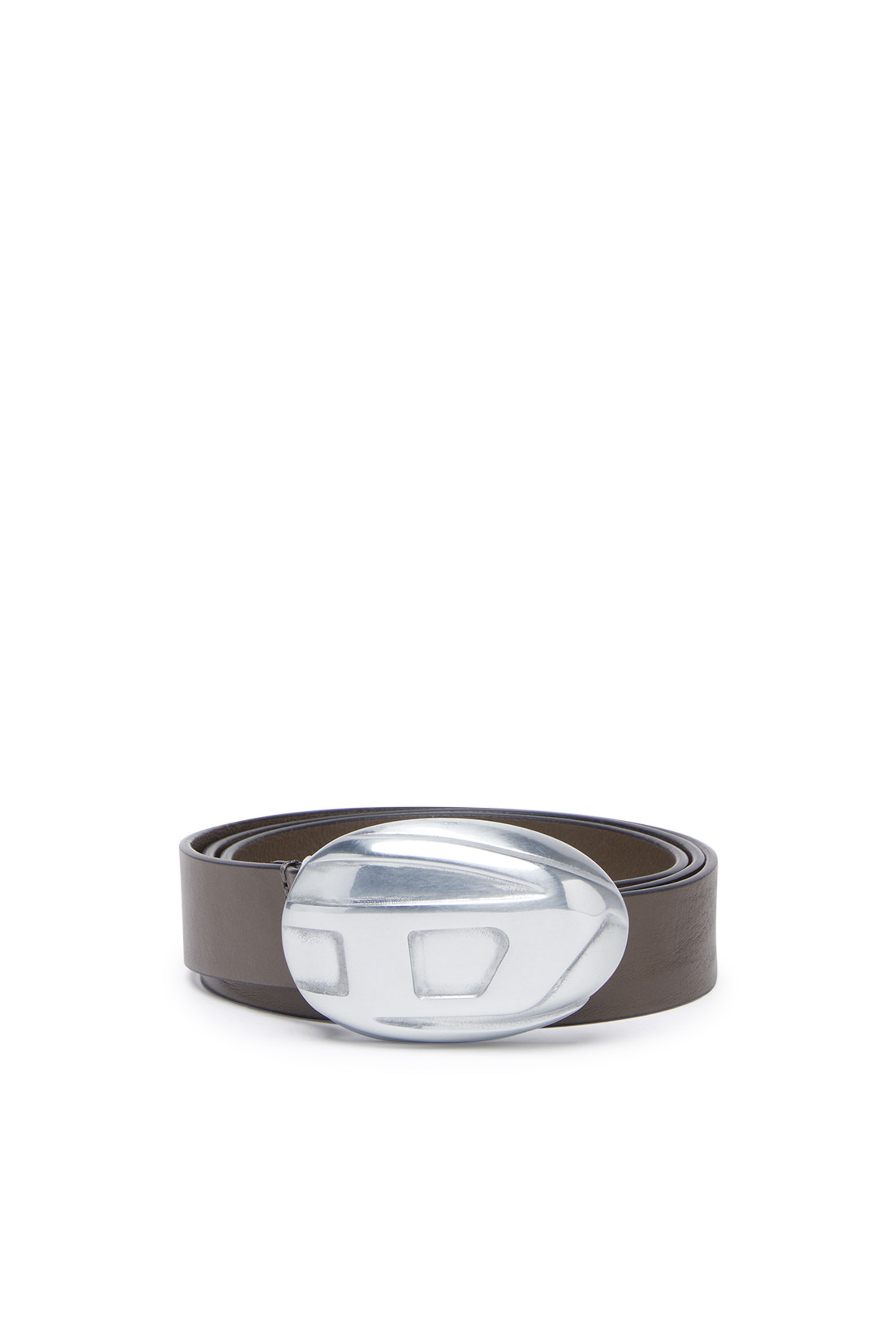 Diesel - Cintura in pelle trattata con fibbia a forma di logo - Cinture - Uomo - Marrone