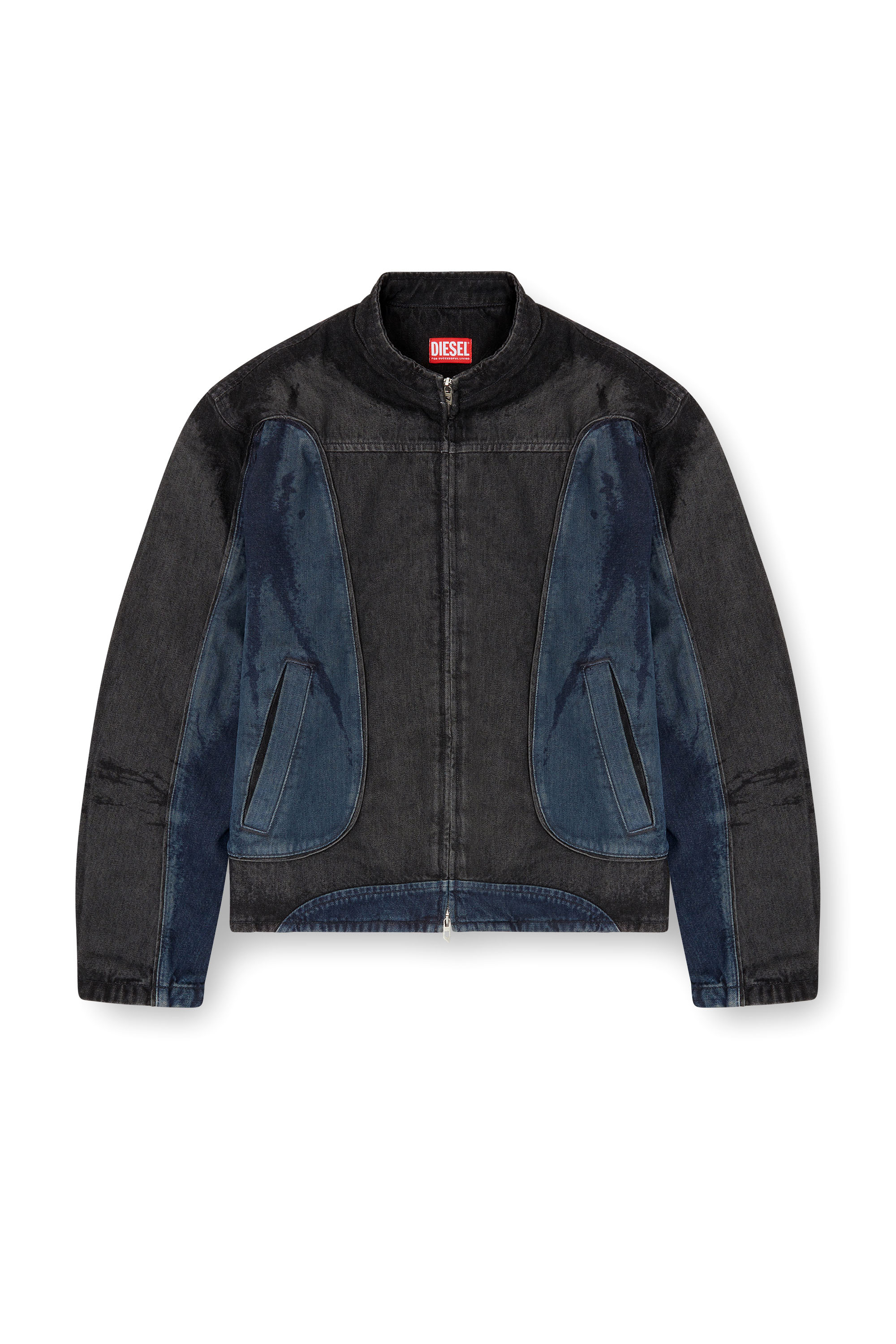 Diesel - D-BLENK-S, Man's Biker-style jacket in bicolour denim in Black/Blue - 3