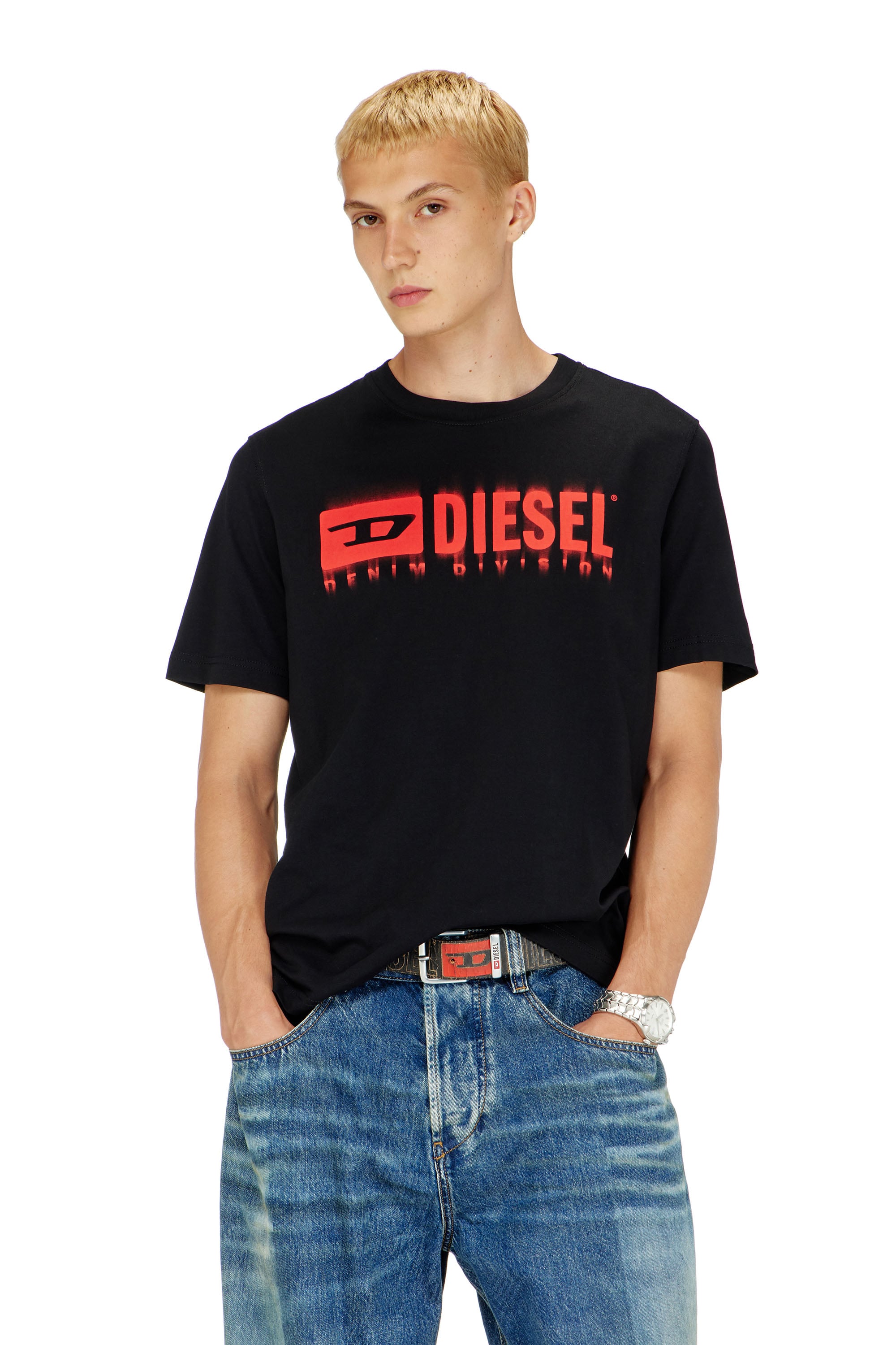 Diesel - T-shirt with blurry Diesel logo - T-Shirts - Man - Black